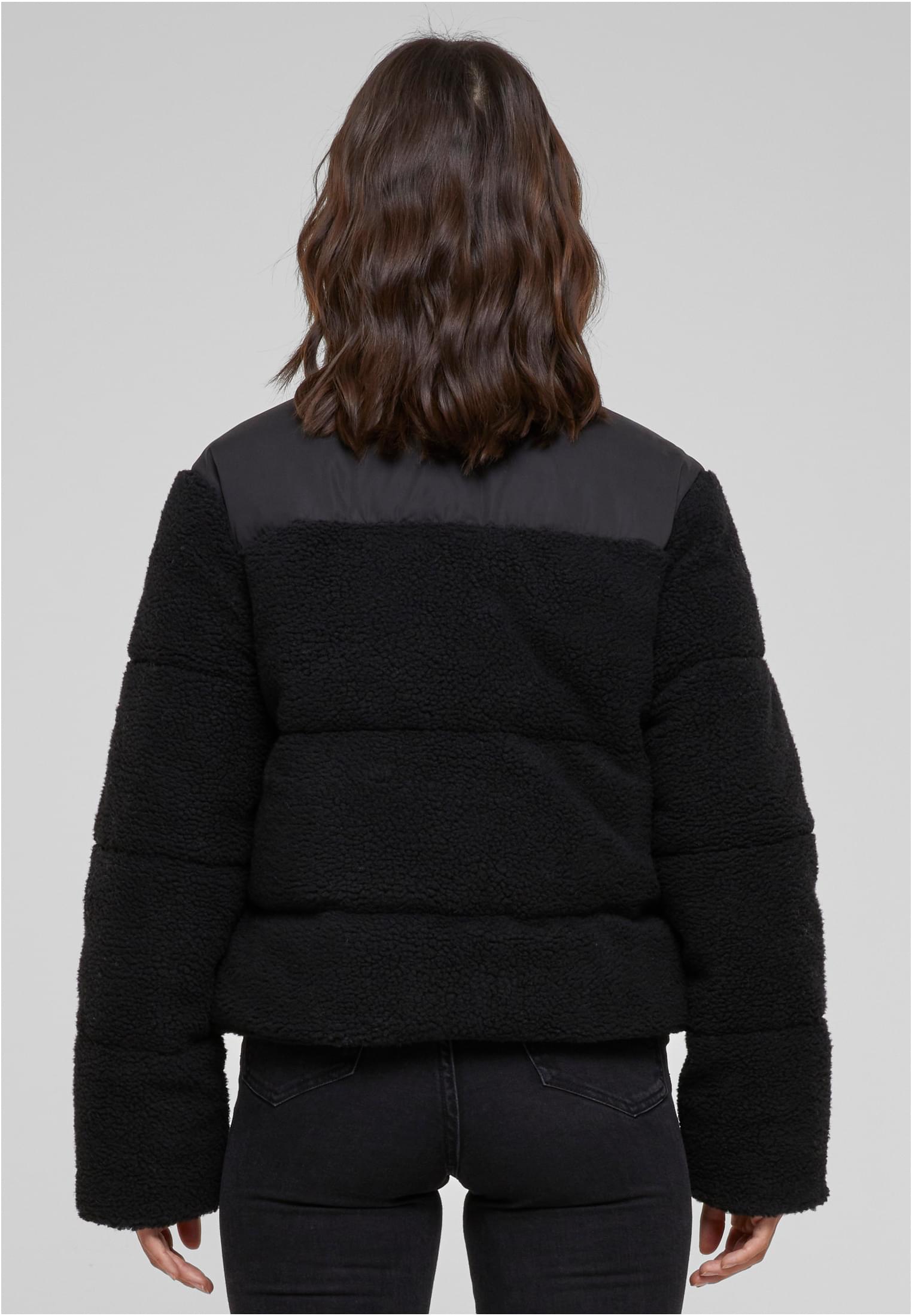 Ladies Short Sherpa Mix Puffer Jacket | black/black