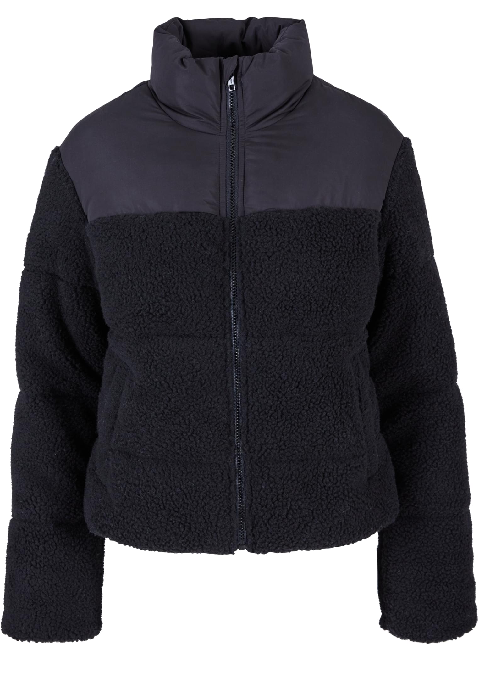 Ladies Short Sherpa Mix Puffer Jacket | black/black