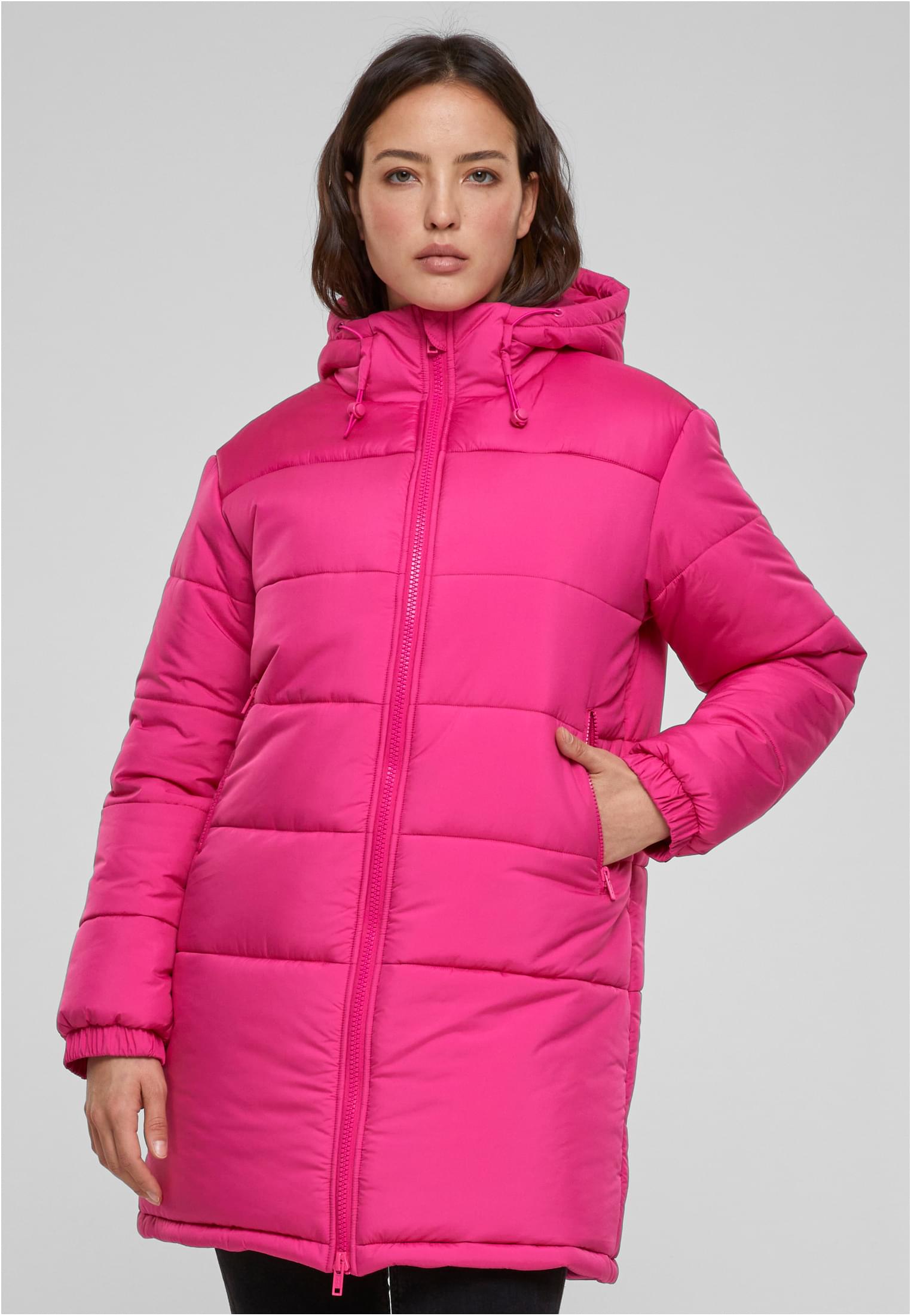 Ladies Hooded Mixed Puffer Coat | hibiskuspink