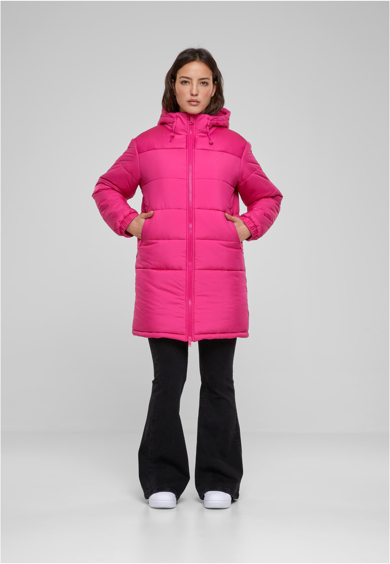 Ladies Hooded Mixed Puffer Coat | hibiskuspink