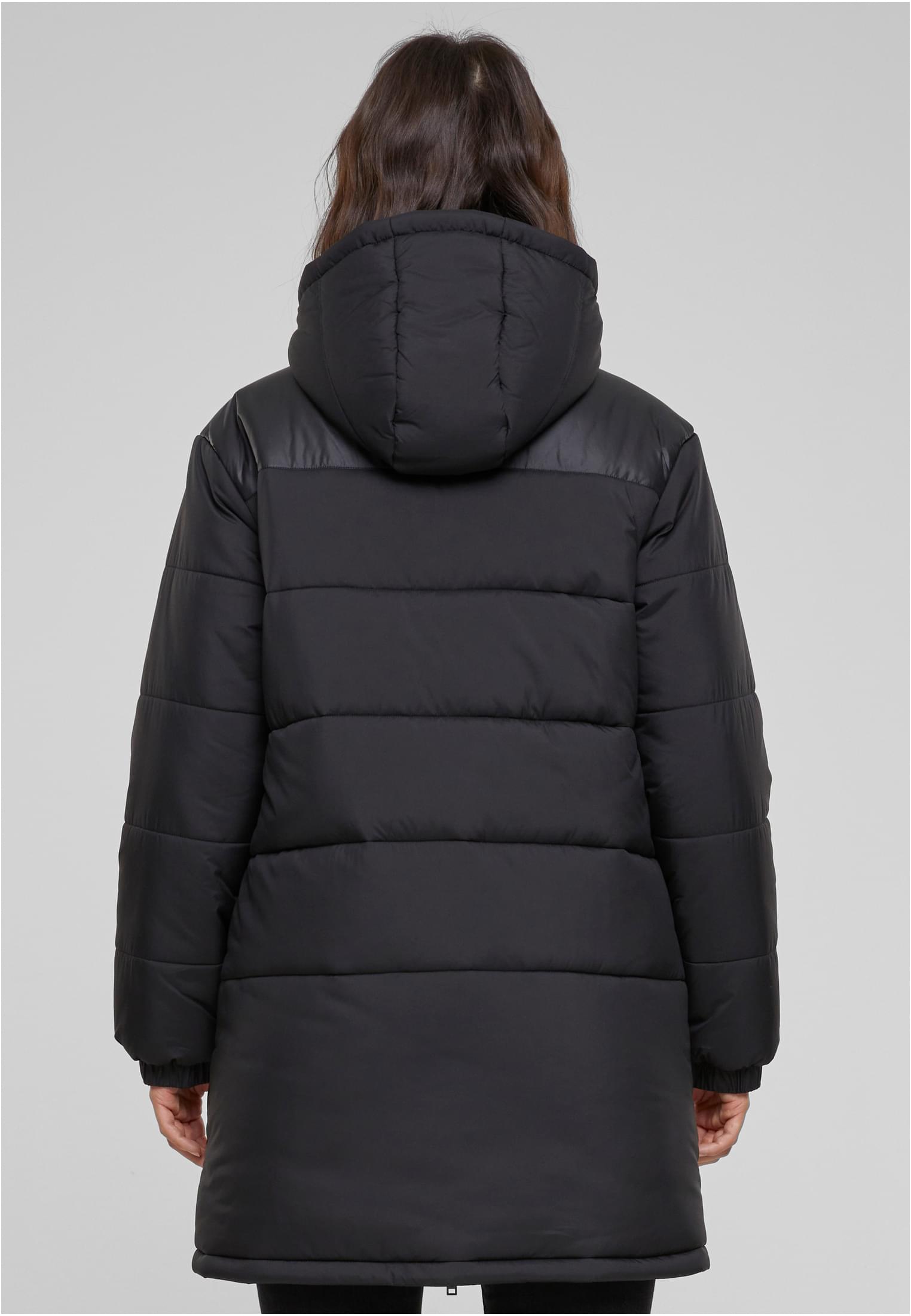 Ladies Hooded Mixed Puffer Coat | black