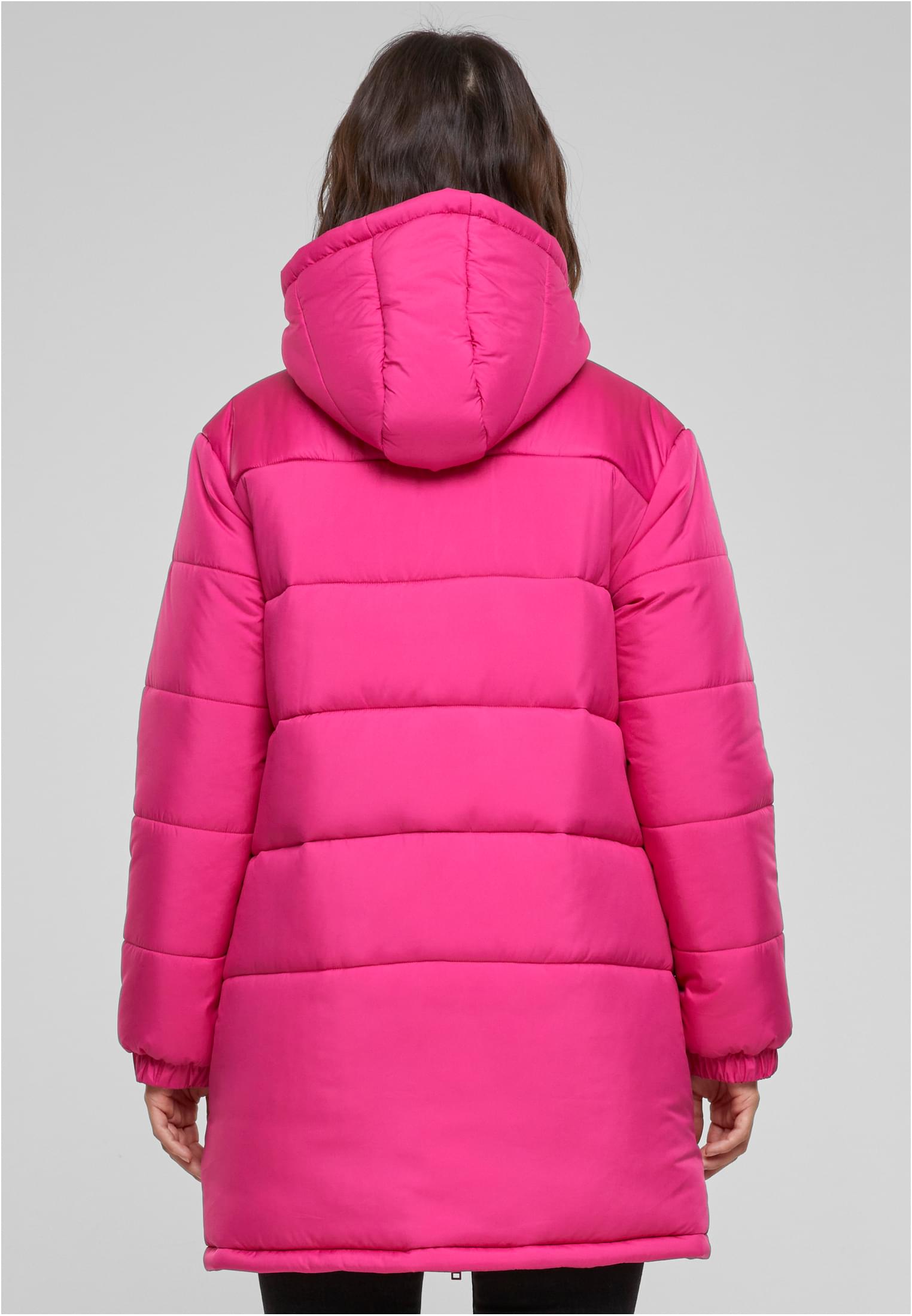 Ladies Hooded Mixed Puffer Coat | hibiskuspink