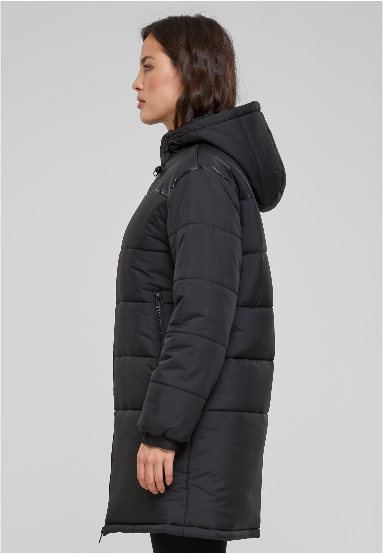 Ladies Hooded Mixed Puffer Coat | black