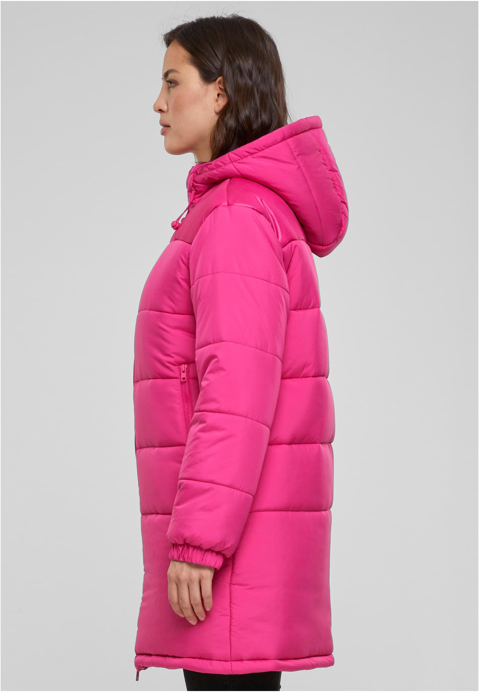 Ladies Hooded Mixed Puffer Coat | hibiskuspink