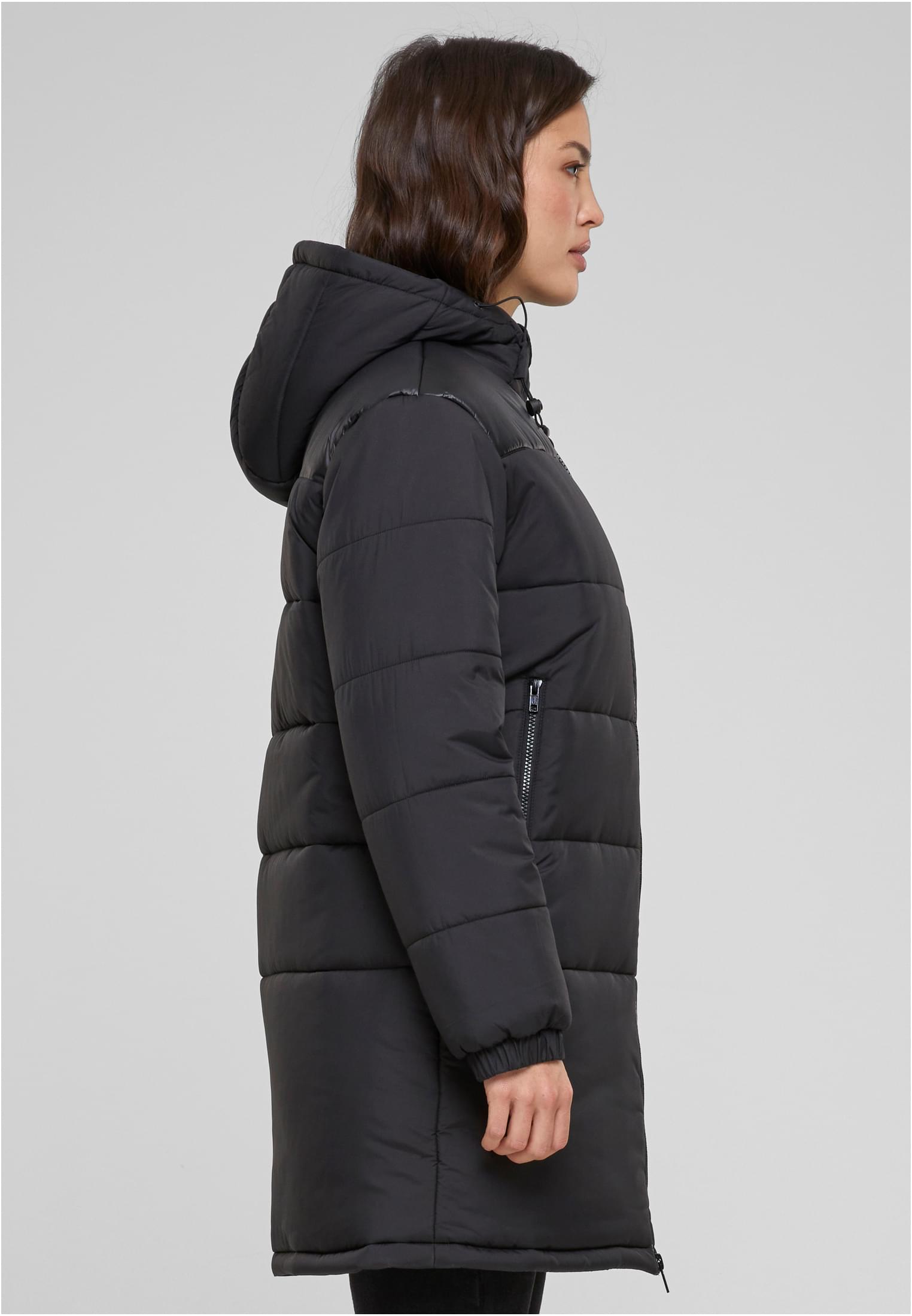 Ladies Hooded Mixed Puffer Coat | black