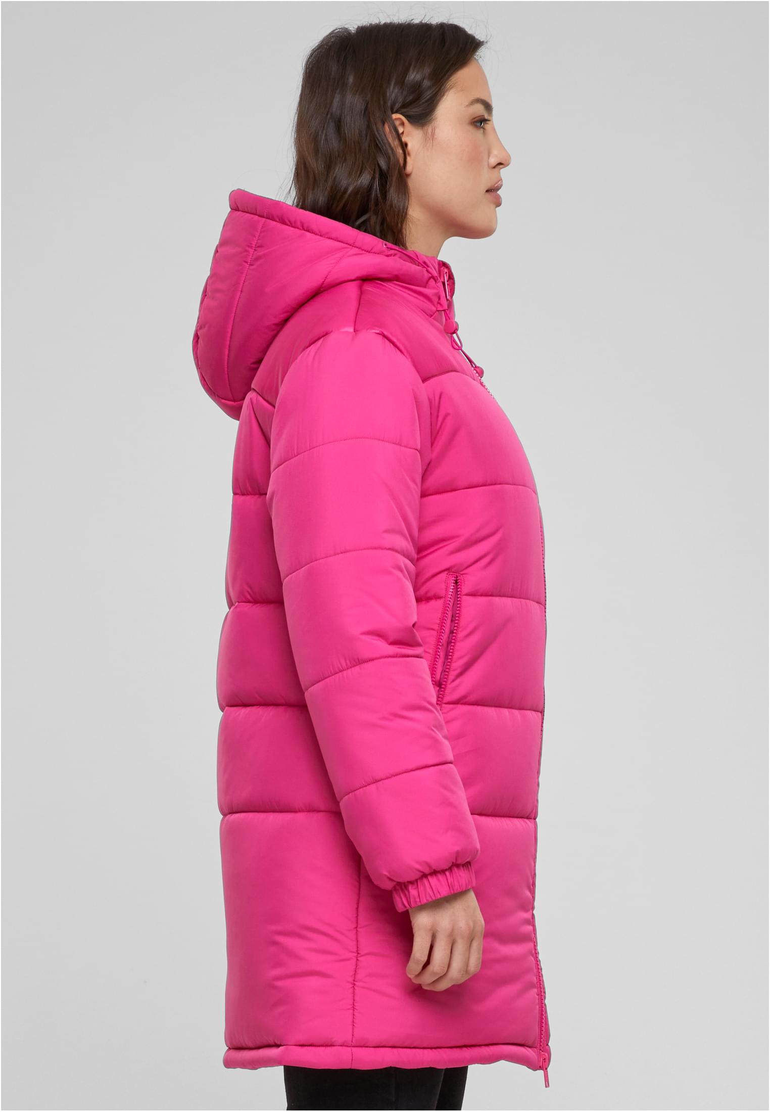 Ladies Hooded Mixed Puffer Coat | hibiskuspink