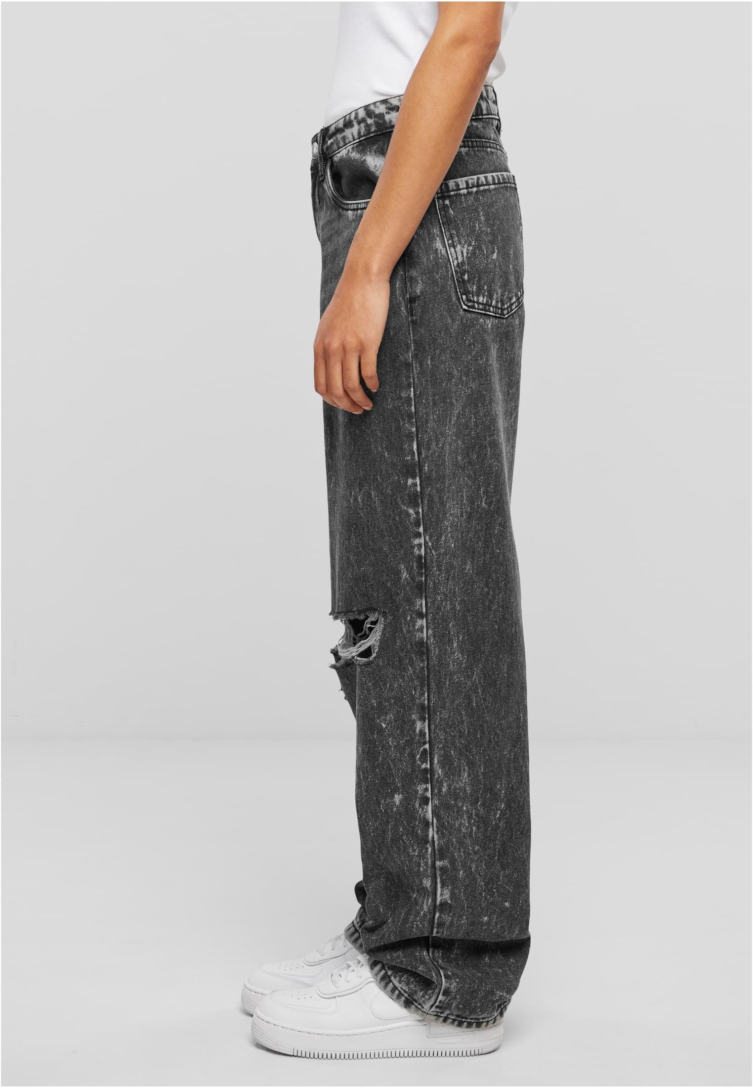 Ladies Distressed 90's Wide Leg Denim Pants | black charcoal washed