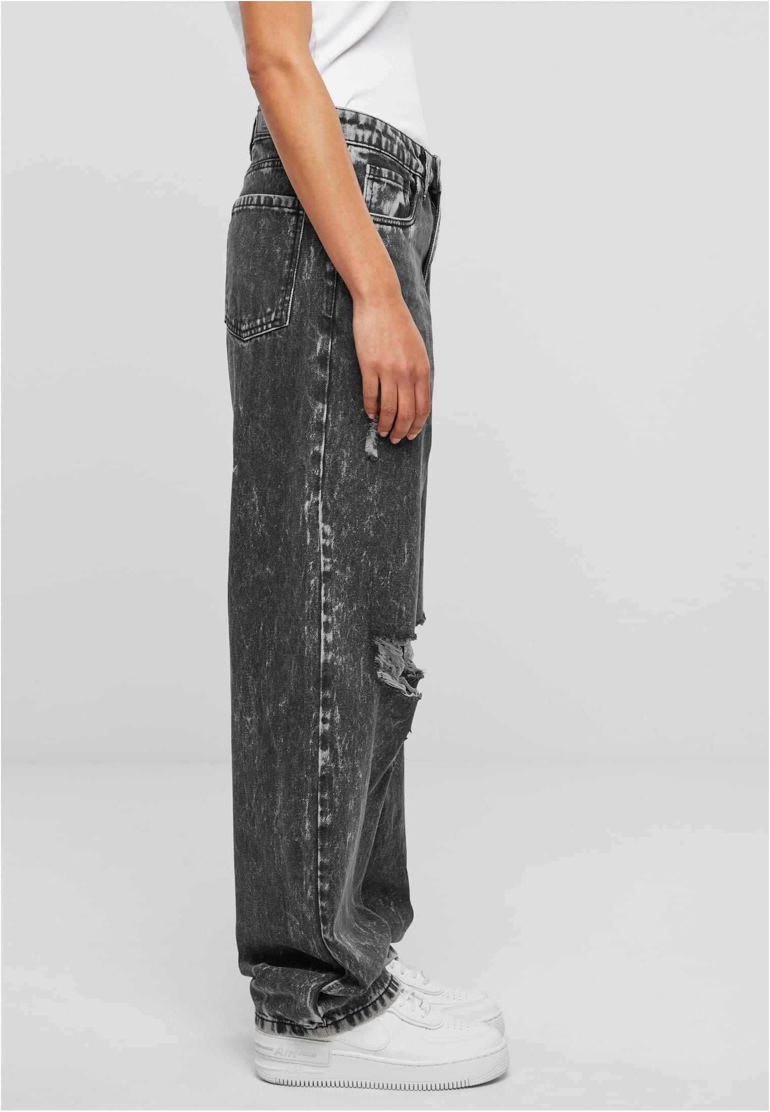 Ladies Distressed 90's Wide Leg Denim Pants | black charcoal washed