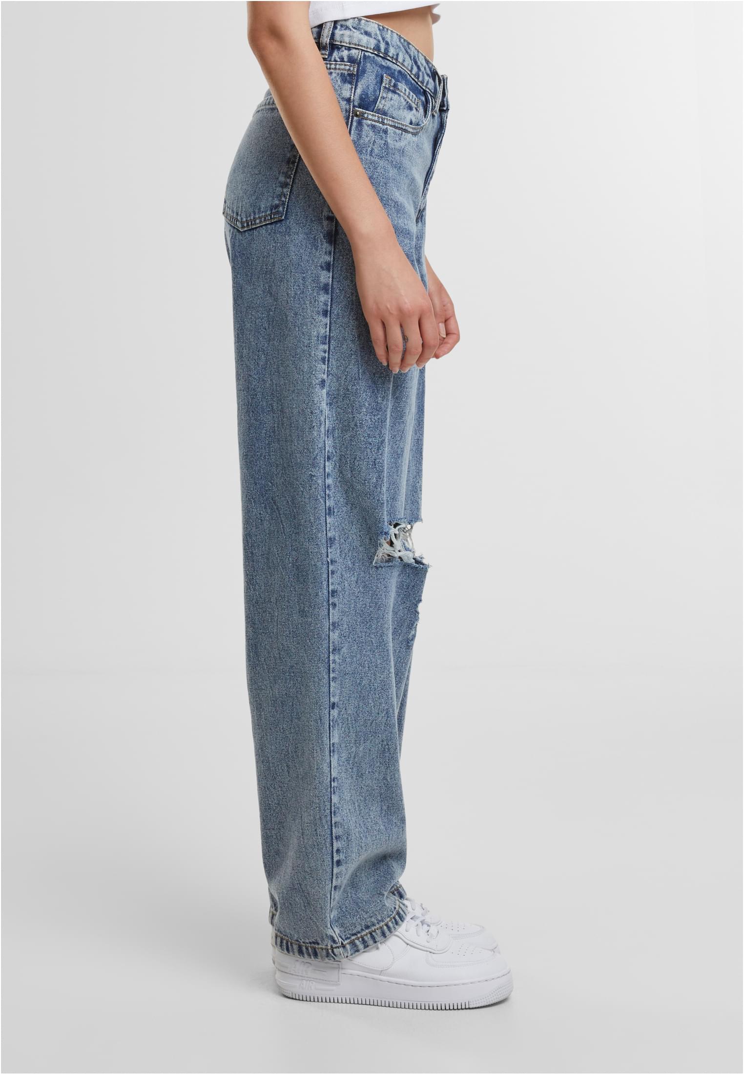 Ladies Distressed 90's Wide Leg Denim Pants | vintage lightblue washed