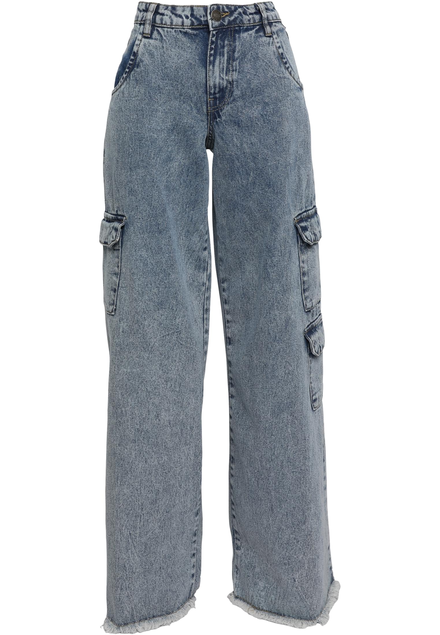 Ladies Mid Waist Cargo Denim Pants | vintage lightblue washed