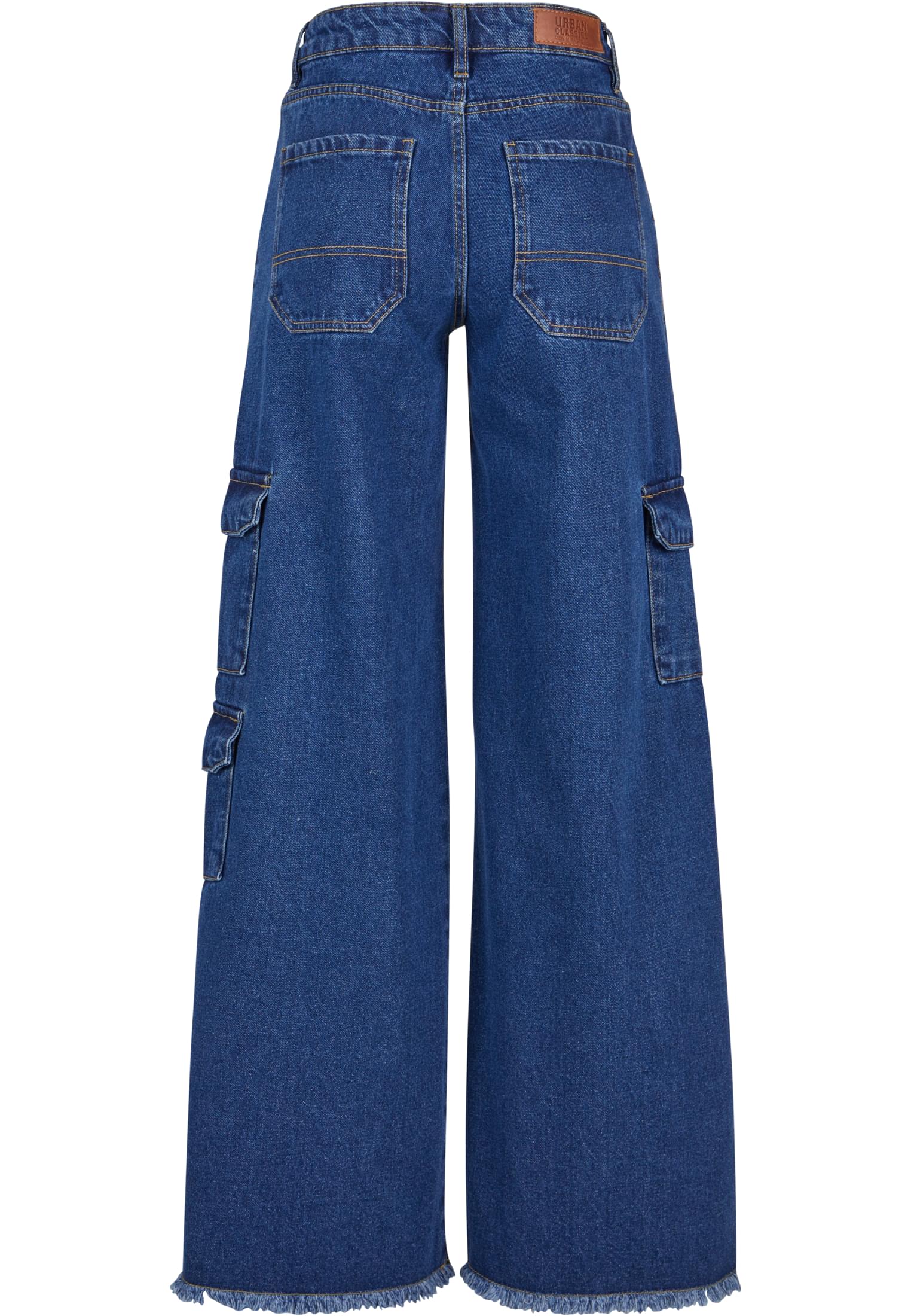 Ladies Mid Waist Cargo Denim Pants | mid indigo washed