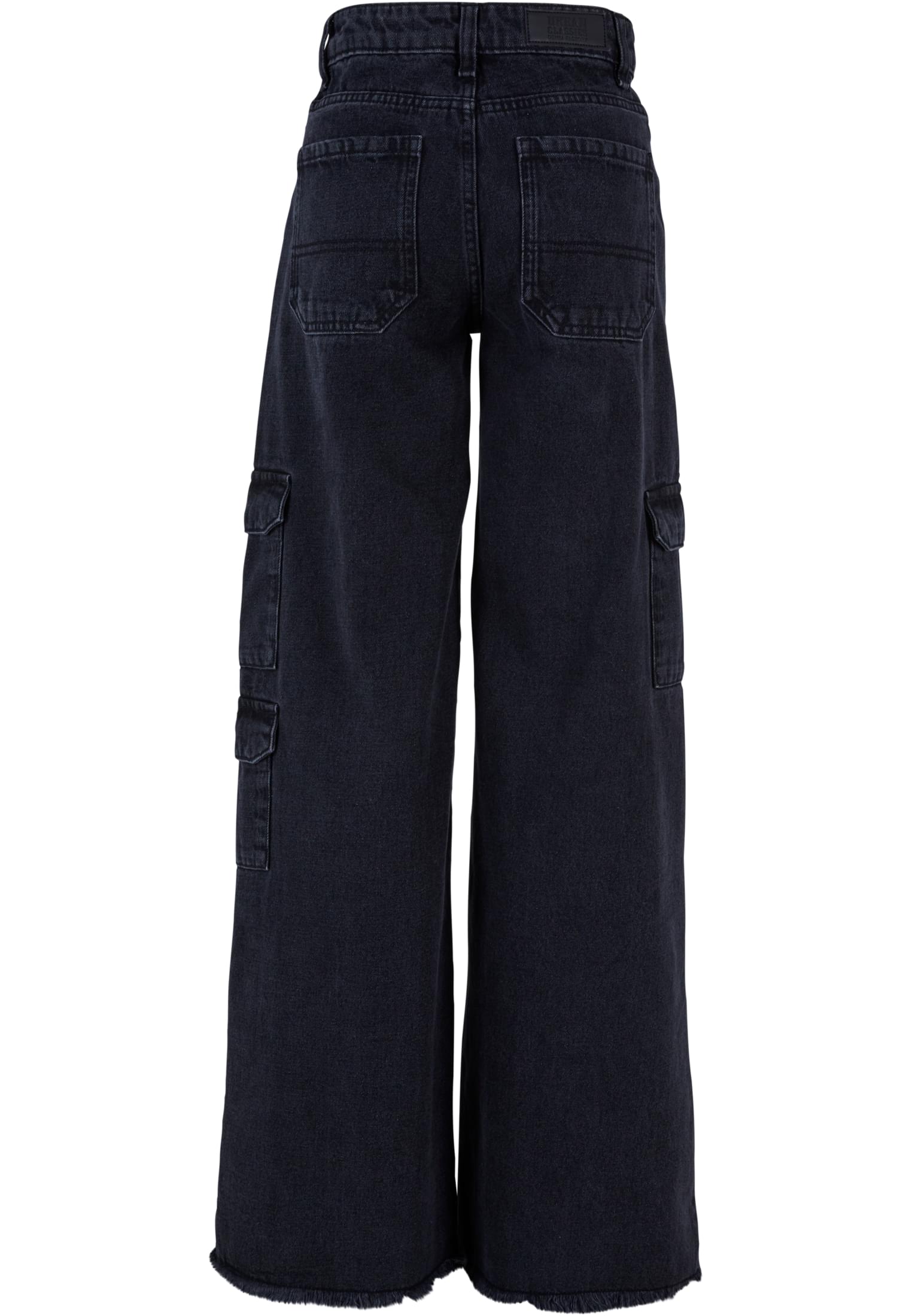 Ladies Mid Waist Cargo Denim Pants | black charcoal washed