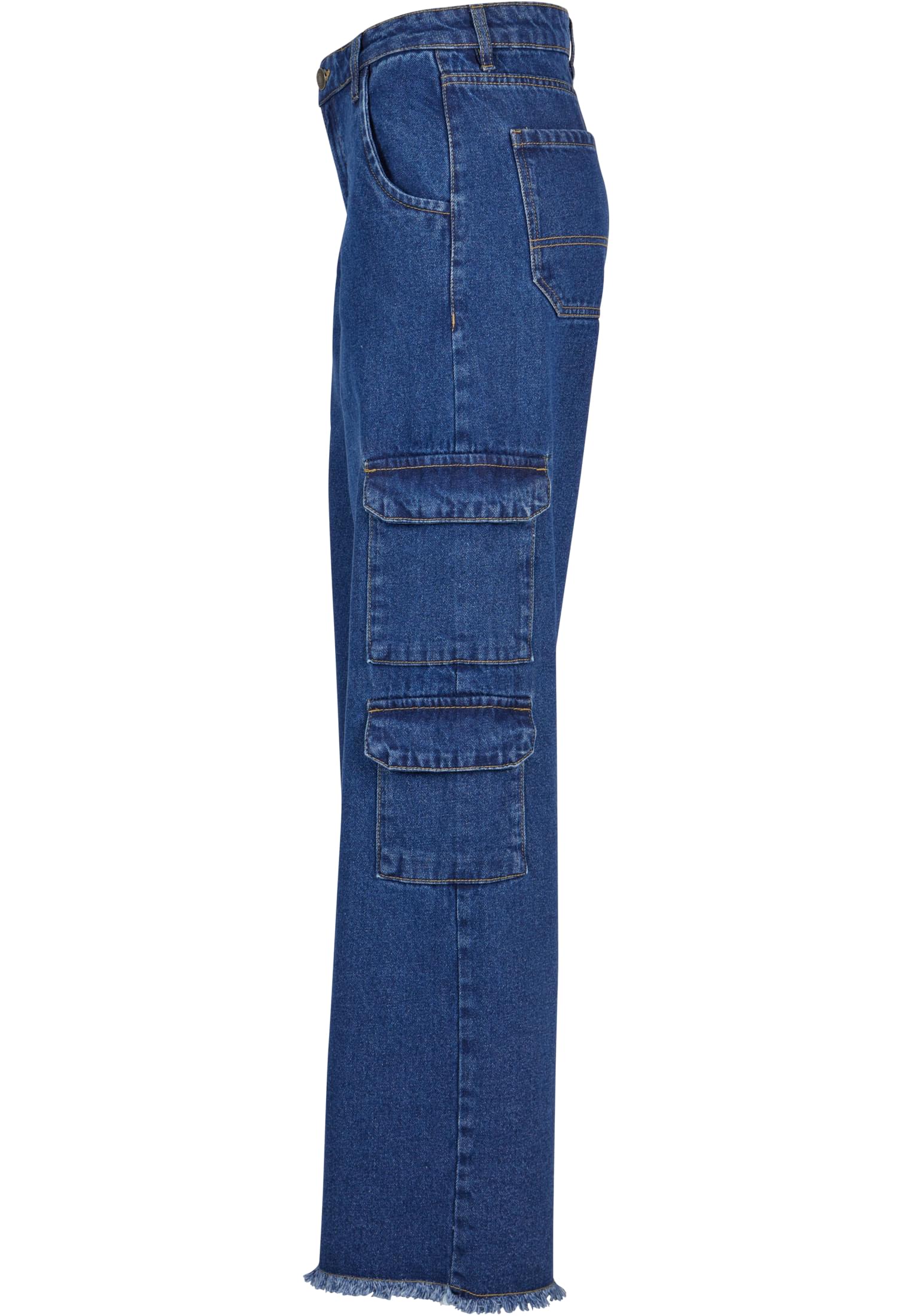 Ladies Mid Waist Cargo Denim Pants | mid indigo washed