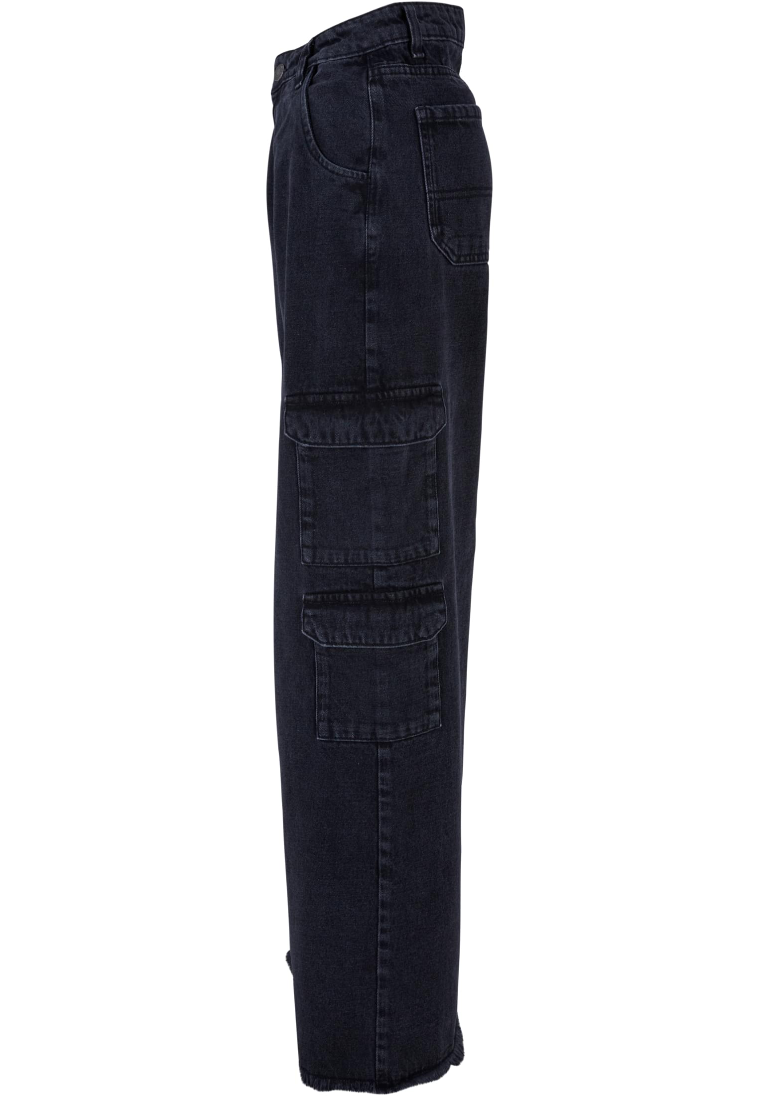 Ladies Mid Waist Cargo Denim Pants | black charcoal washed