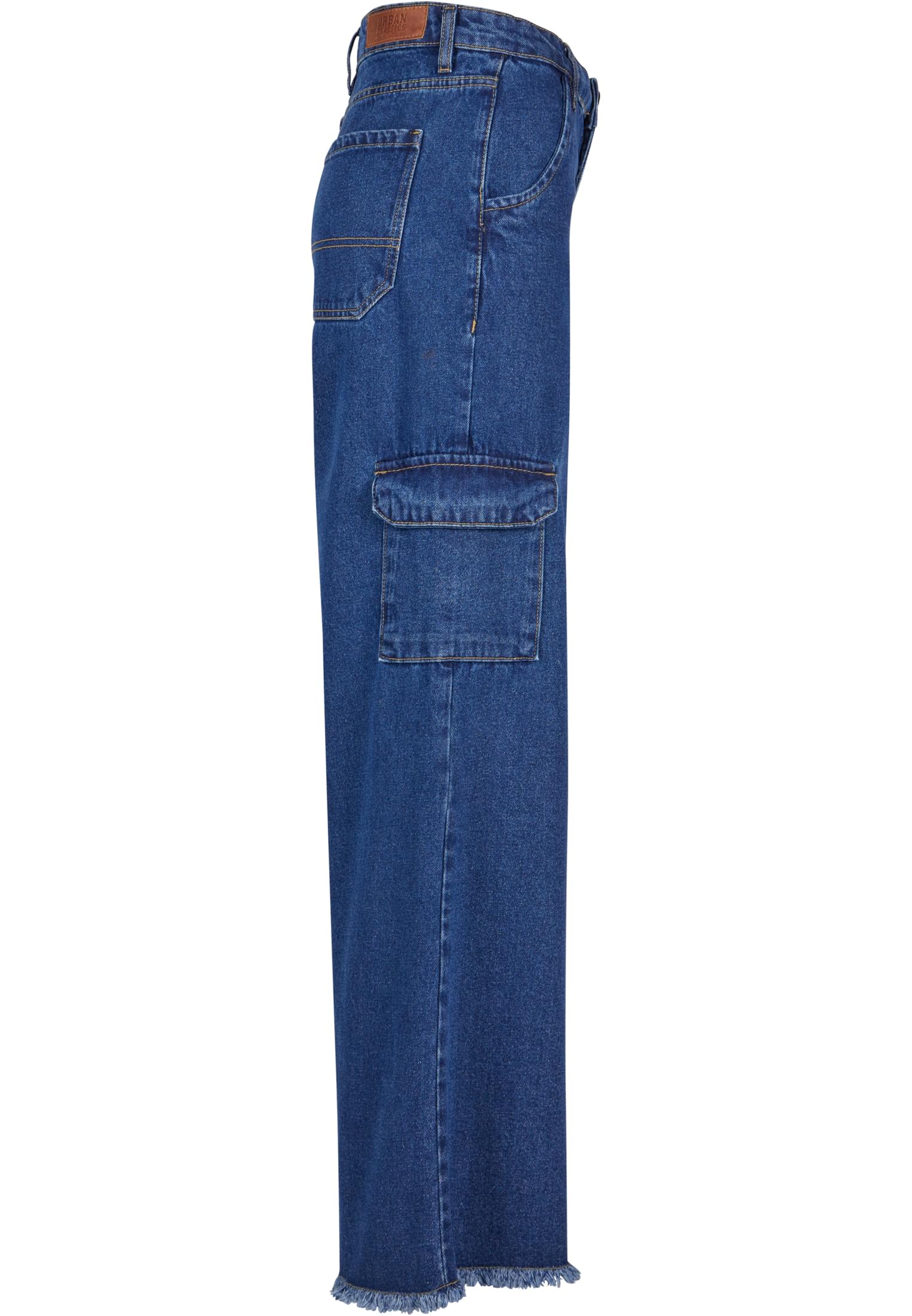 Ladies Mid Waist Cargo Denim Pants | mid indigo washed