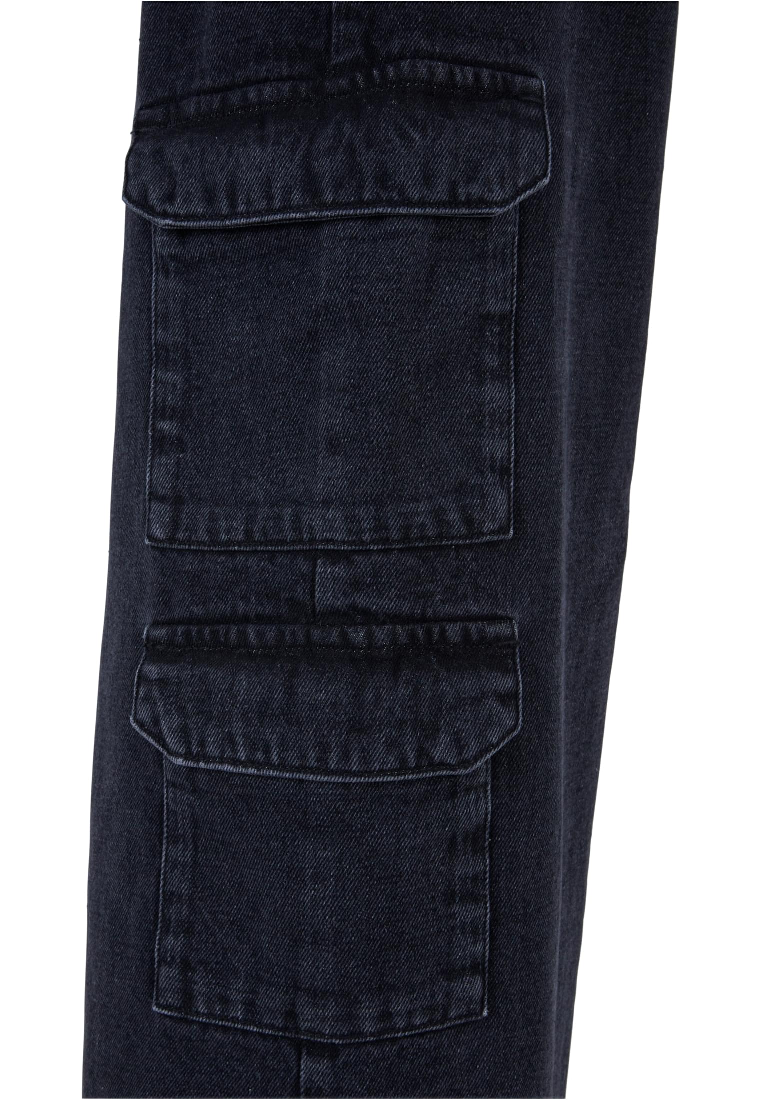 Ladies Mid Waist Cargo Denim Pants | black charcoal washed