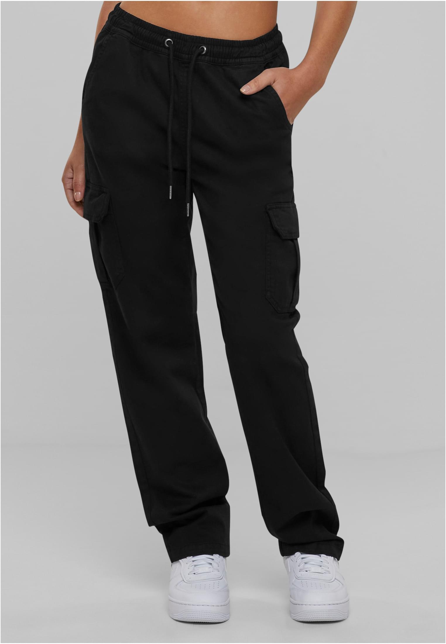 Ladies High Waist Twill Cargo Pants | black