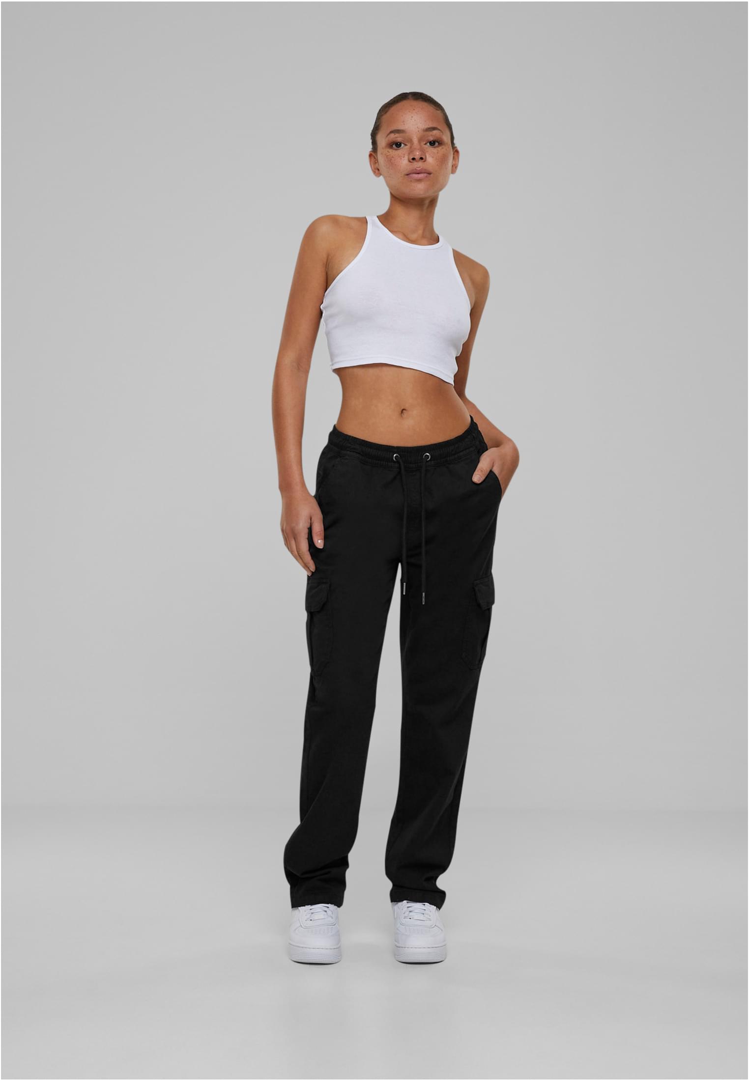 Ladies High Waist Twill Cargo Pants | black