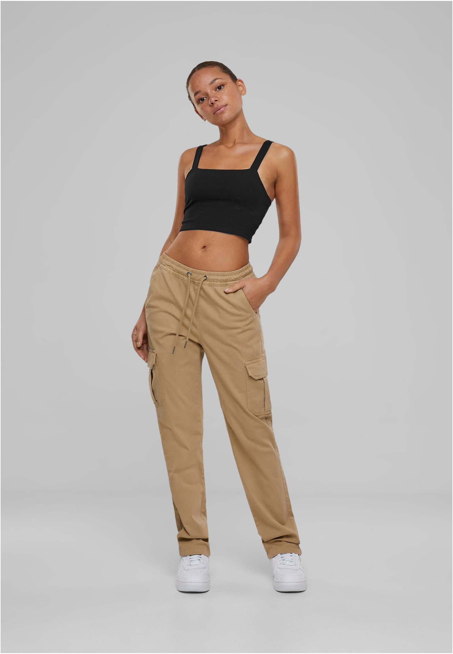 Ladies High Waist Twill Cargo Pants | unionbeige