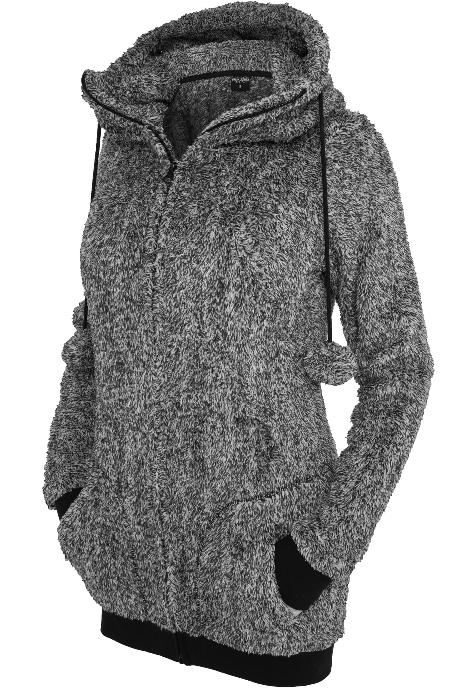 Ladies Melange Teddy Zip Hoody | blk/wht