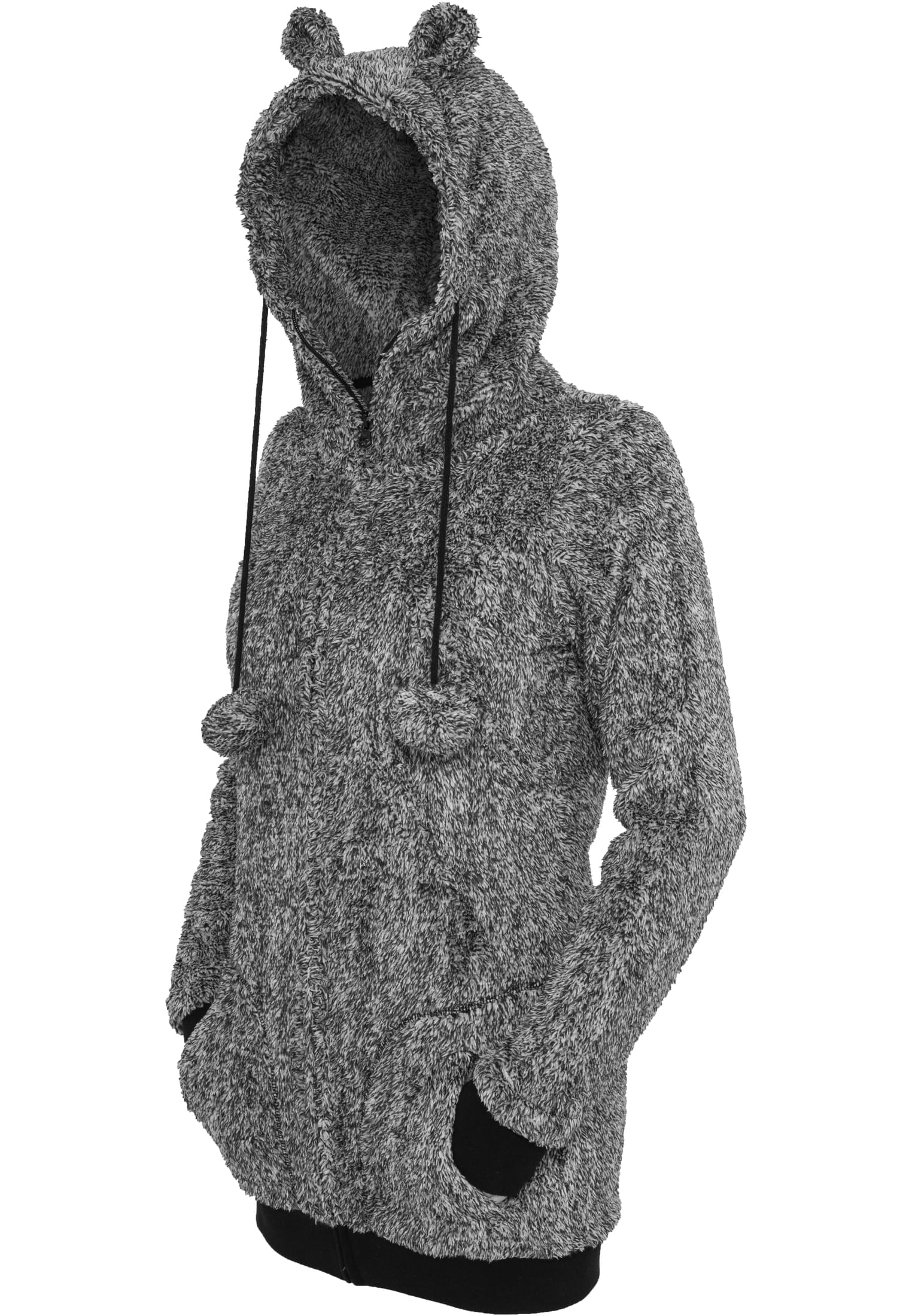 Ladies Melange Teddy Zip Hoody | blk/wht