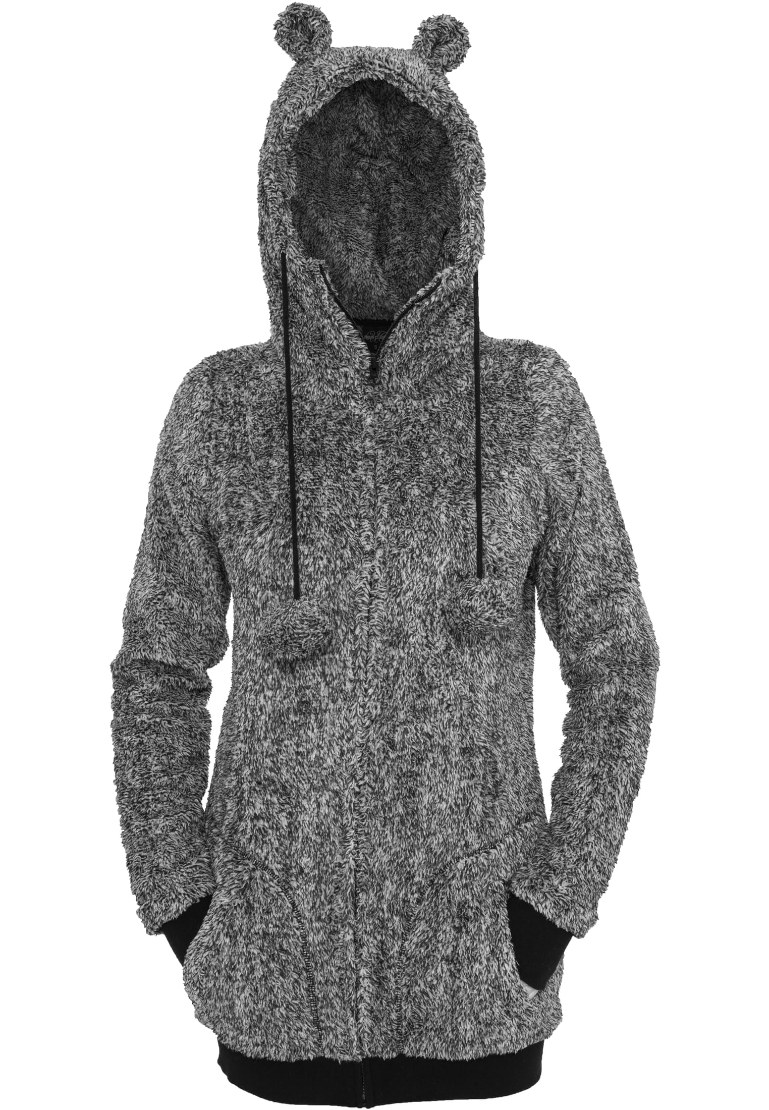 Ladies Melange Teddy Zip Hoody | blk/wht