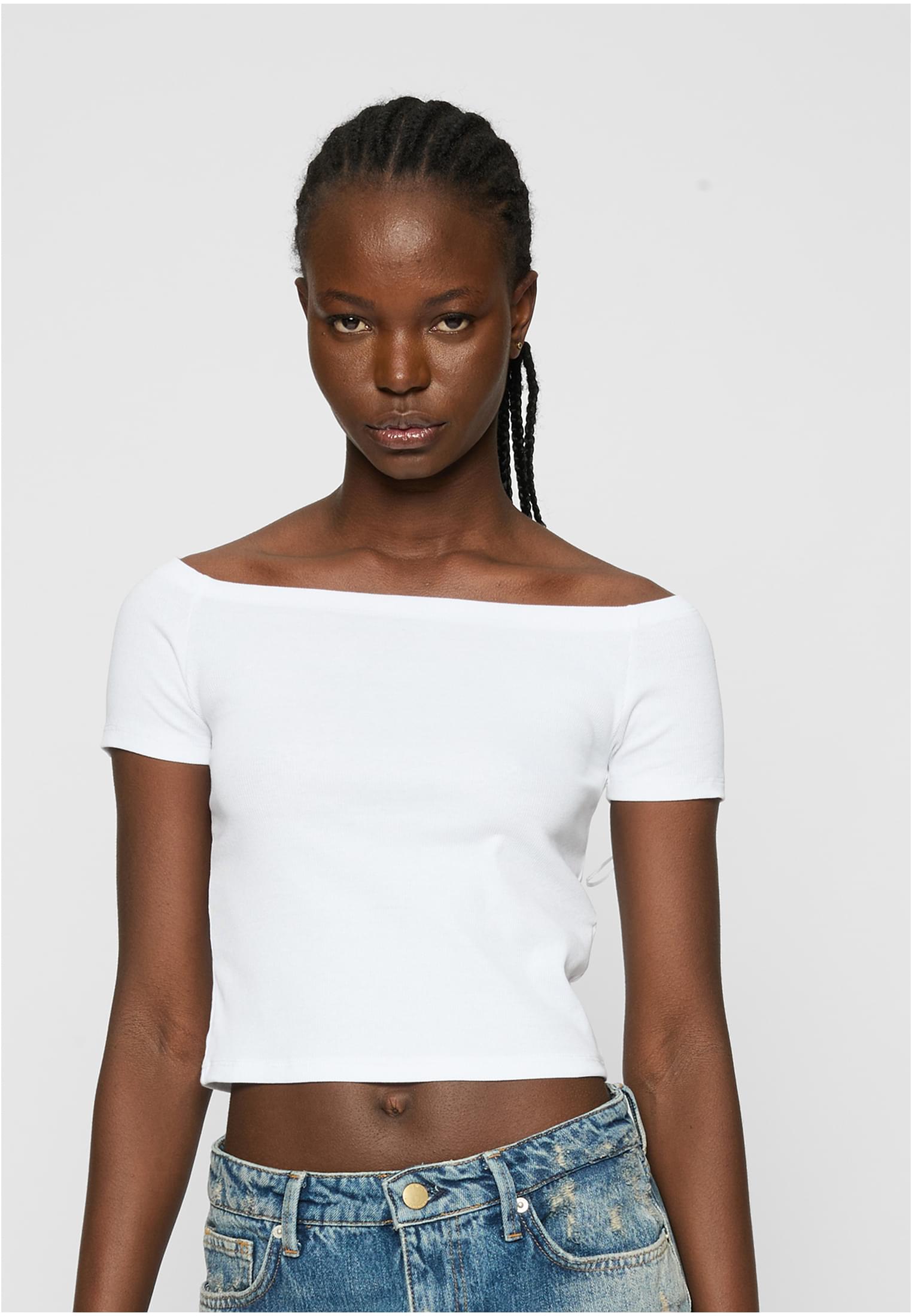 Ladies Organic Off Shoulder Rib Tee 2-Pack | black+white