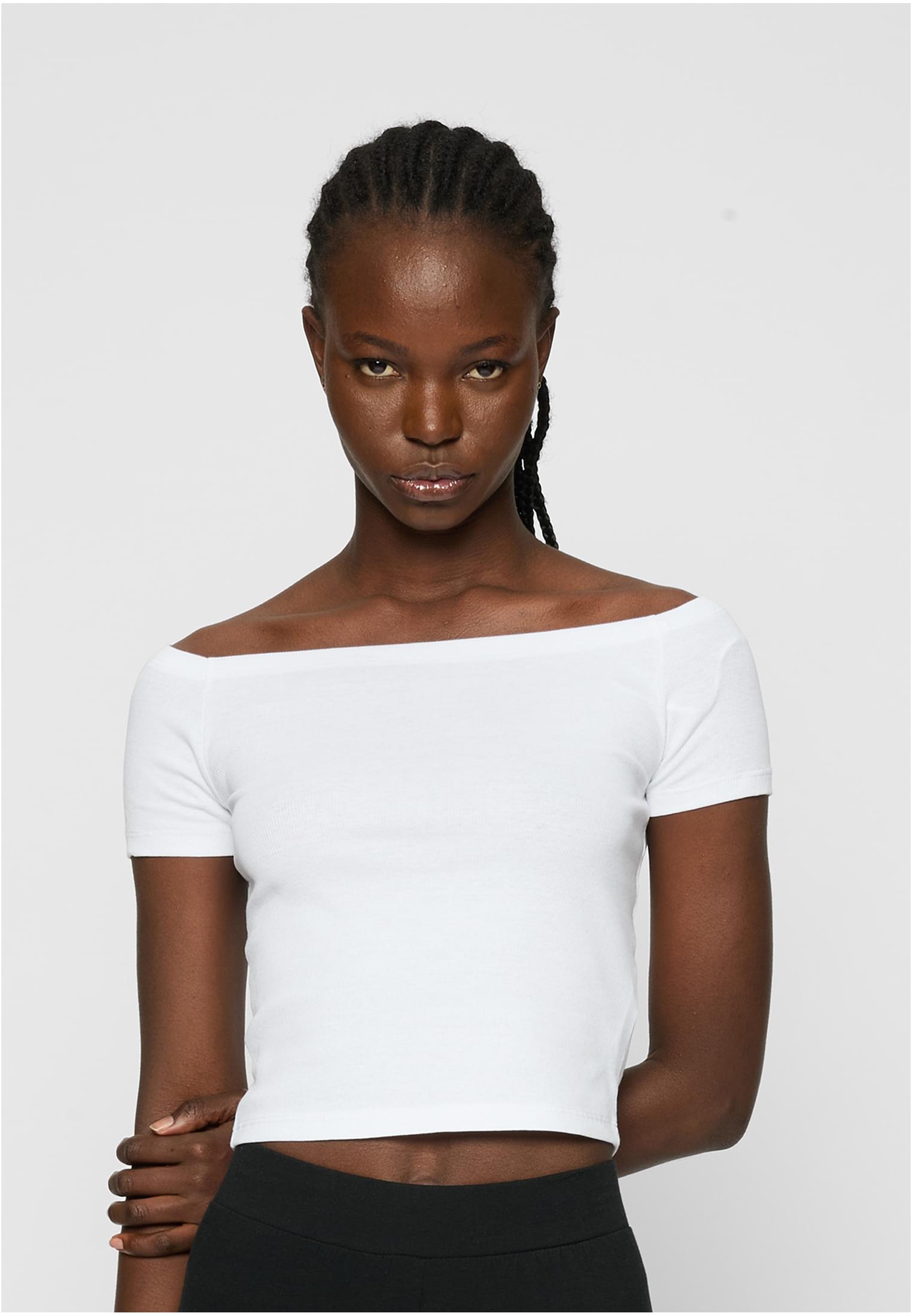 Ladies Organic Off Shoulder Rib Tee 2-Pack | white+white