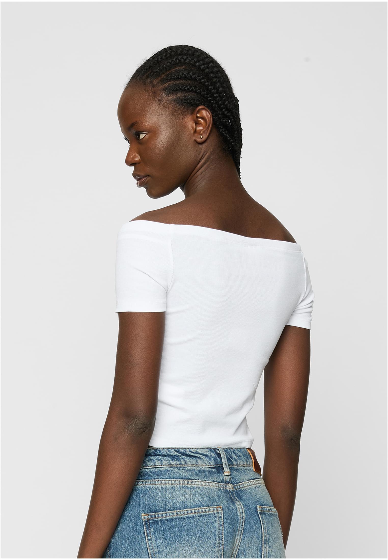 Ladies Organic Off Shoulder Rib Tee 2-Pack | black+white