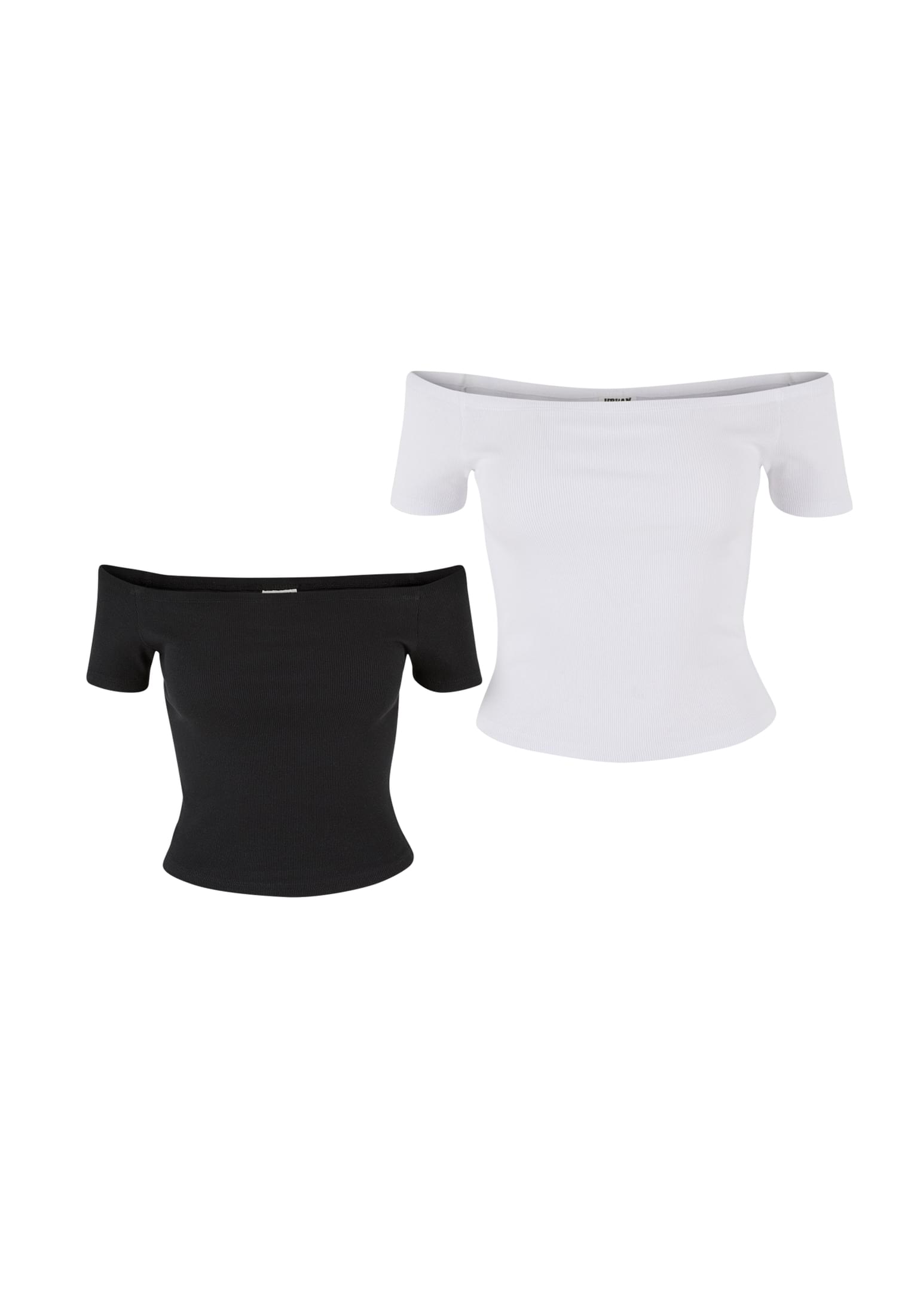 Ladies Organic Off Shoulder Rib Tee 2-Pack | black+white