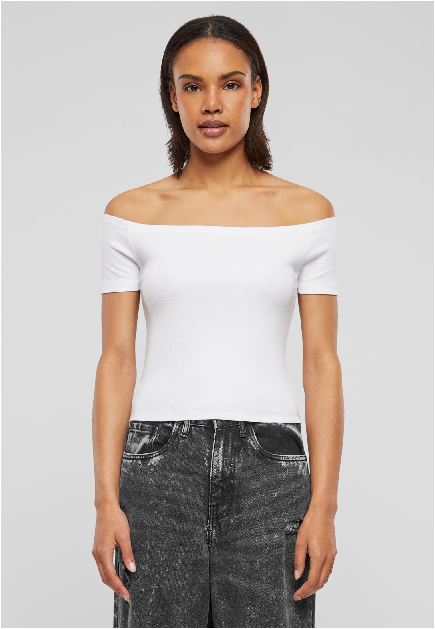 Ladies Organic Off Shoulder Rib Tee | white