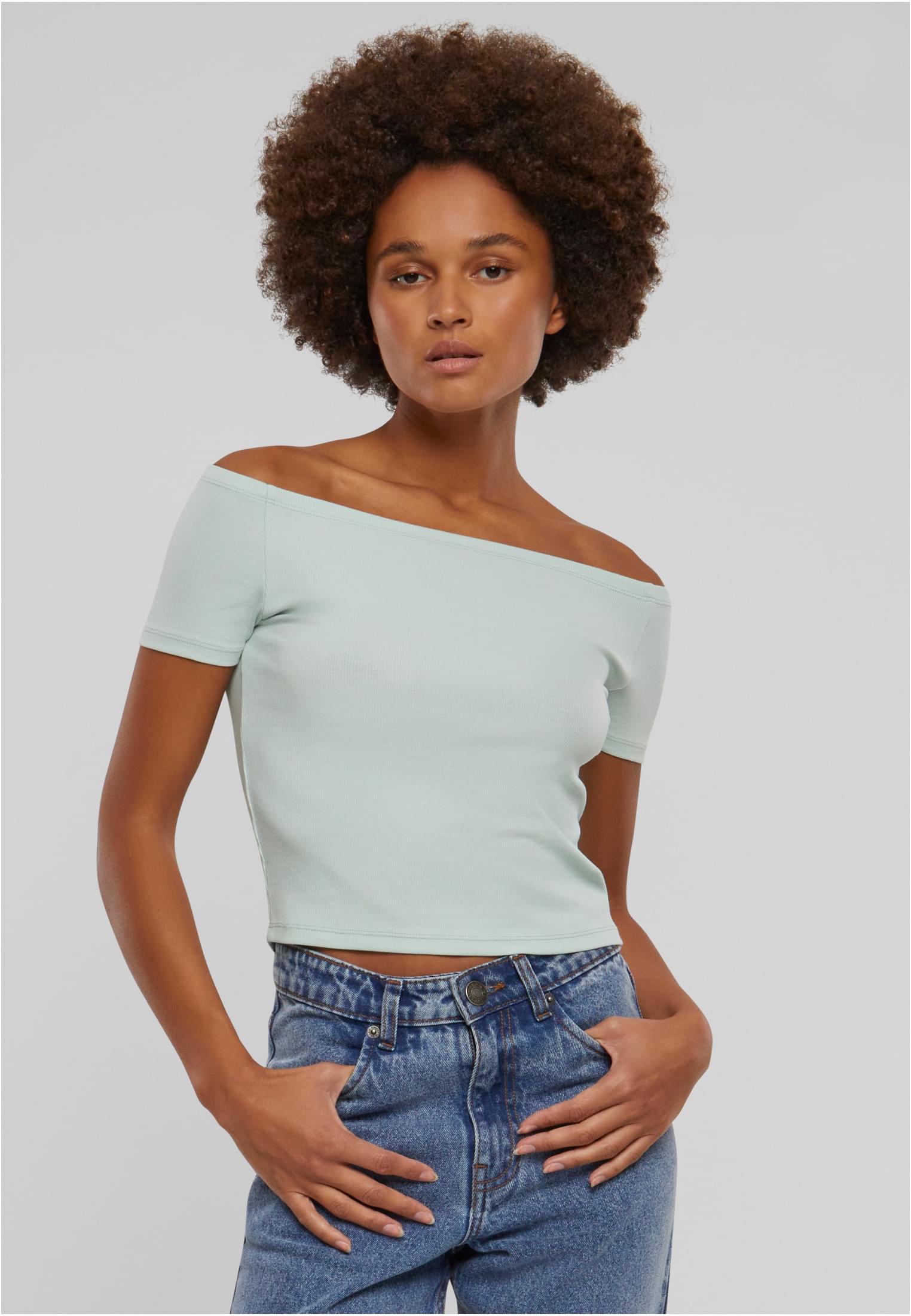 Ladies Organic Off Shoulder Rib Tee | frostmint