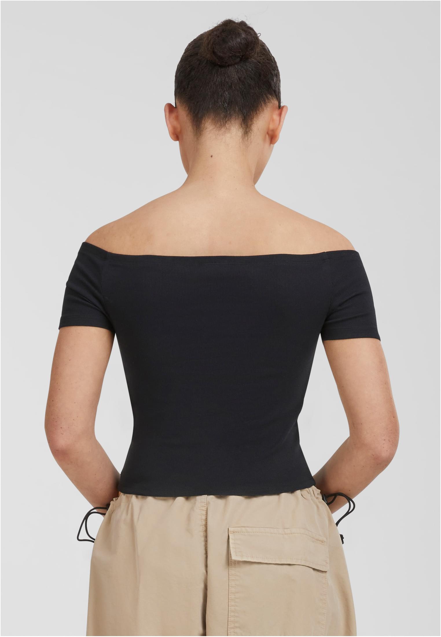 Ladies Organic Off Shoulder Rib Tee | black