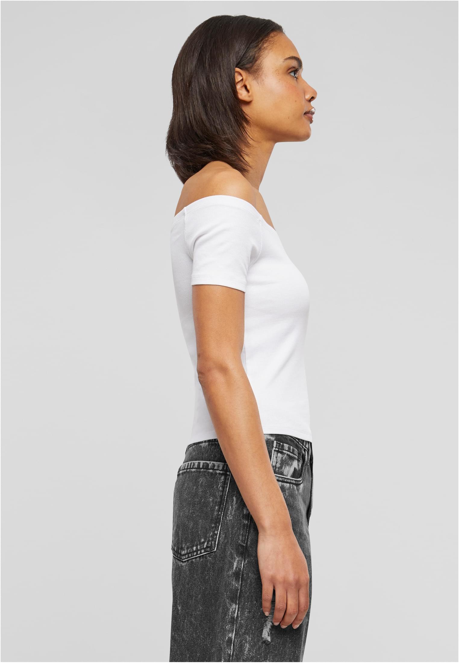 Ladies Organic Off Shoulder Rib Tee | white