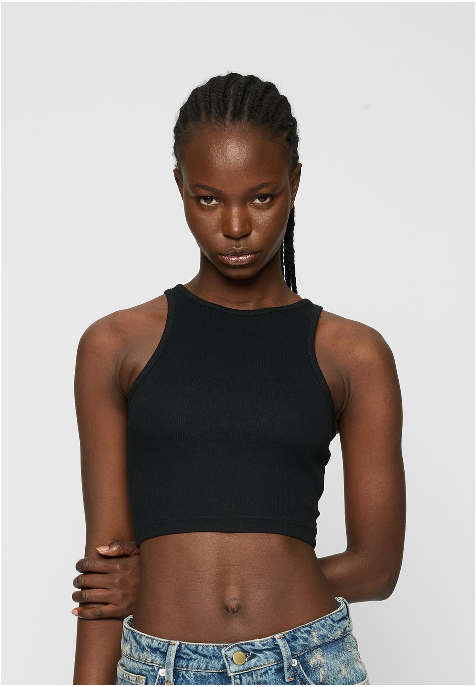 Ladies Organic Cropped Rib Top 2-Pack | black/black