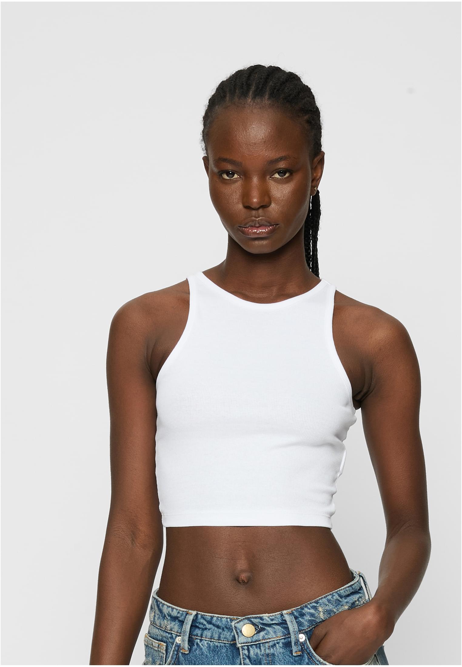 Ladies Organic Cropped Rib Top 2-Pack | white/white