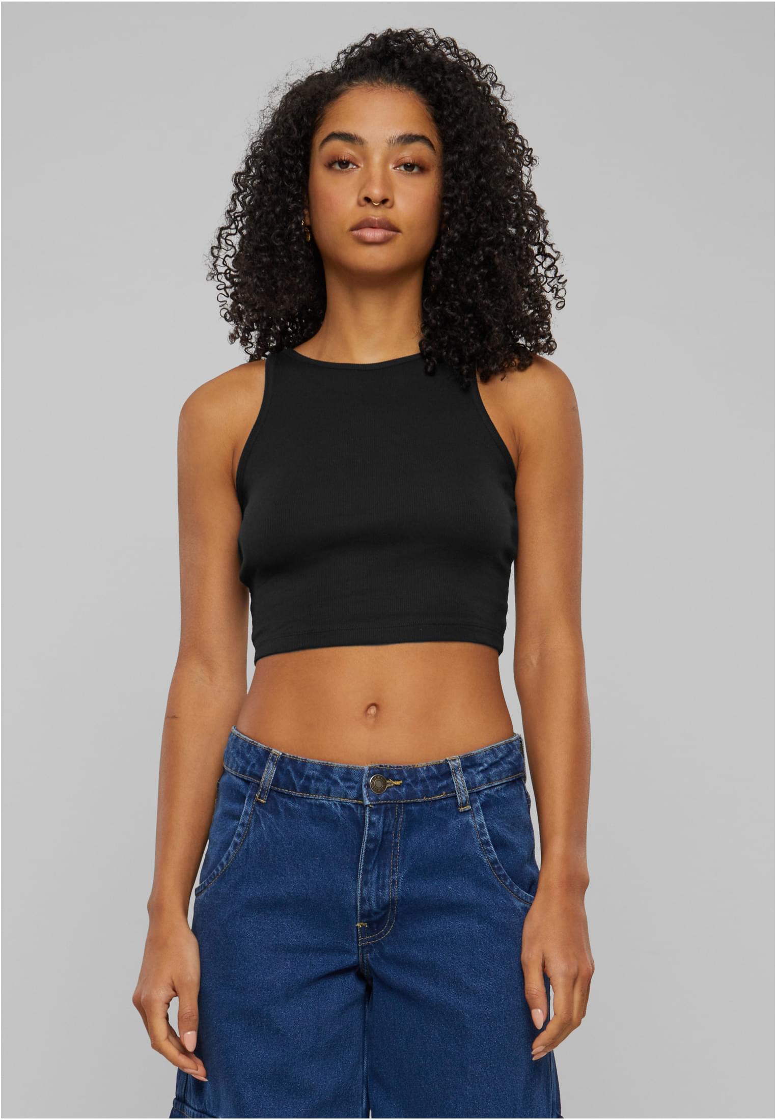 Ladies Organic Cropped Rib Top | black