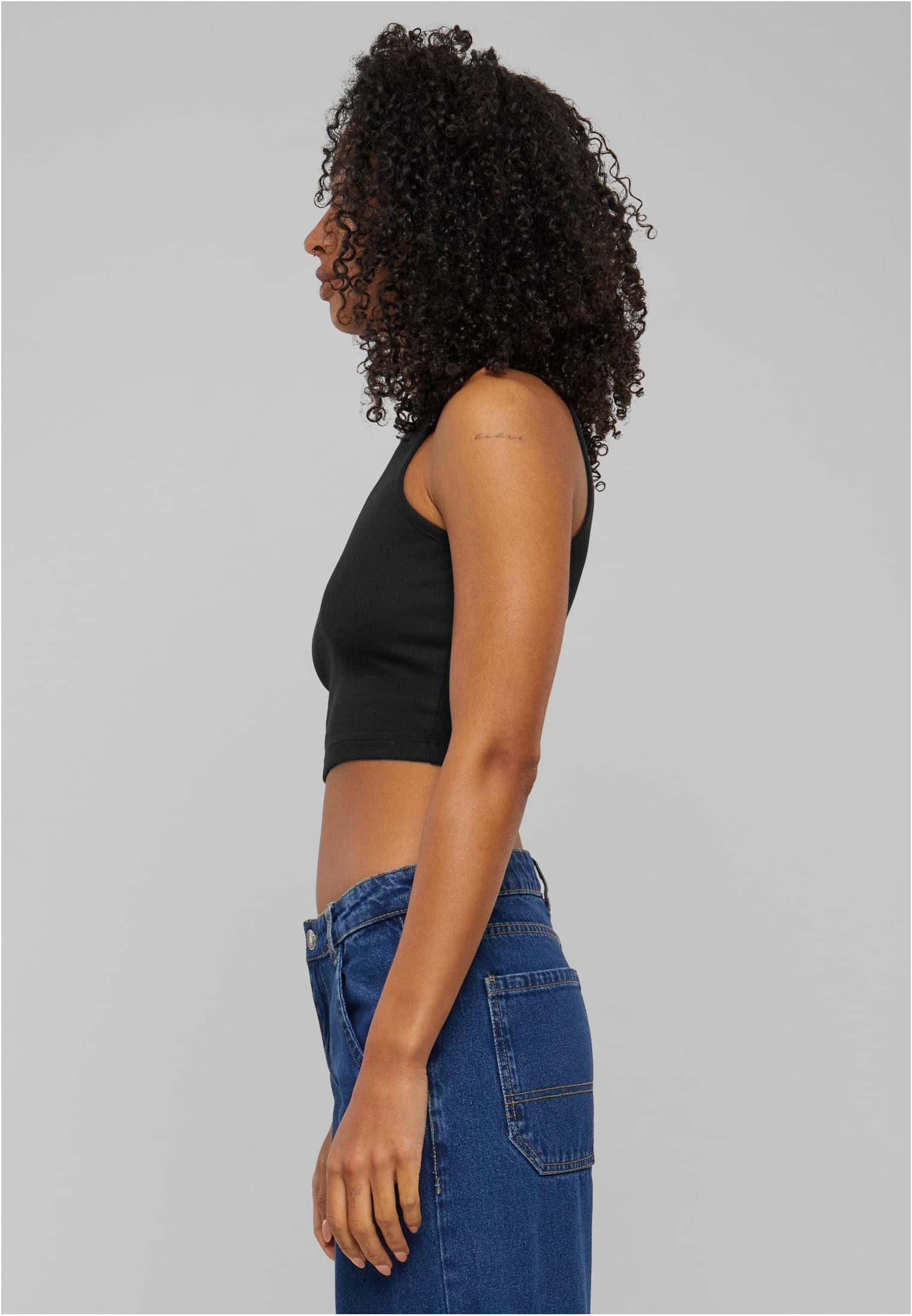 Ladies Organic Cropped Rib Top | black