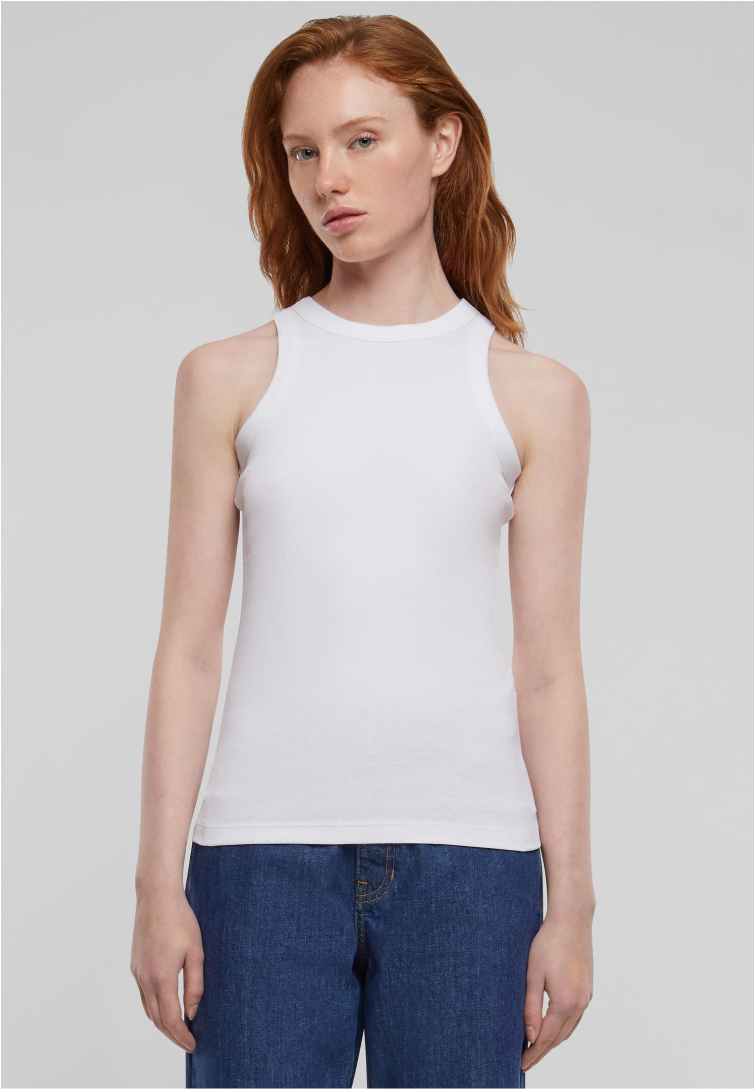 Ladies Racer Back Rib Top | white