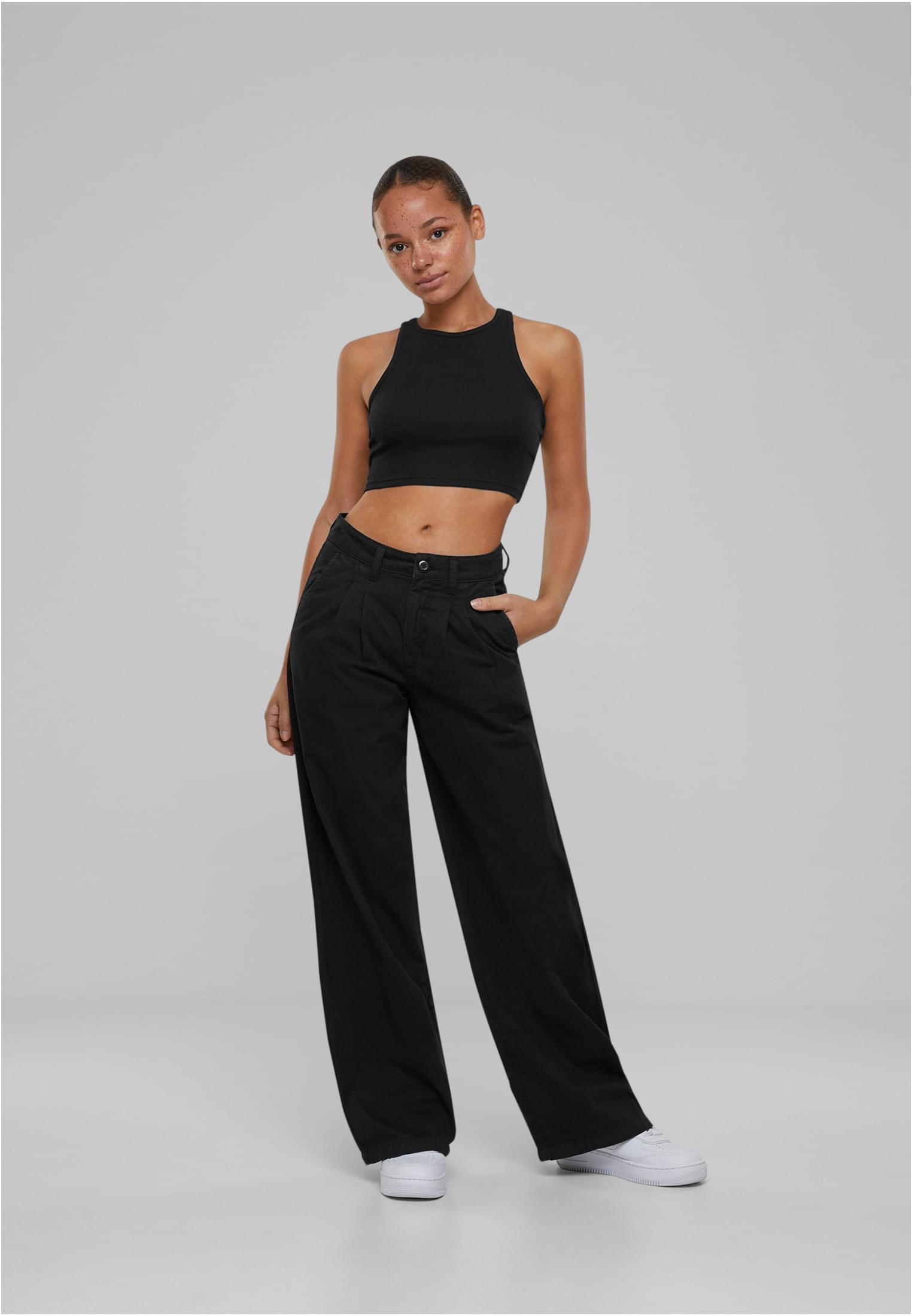 Ladies Organic Pleated Cotton Pants | black