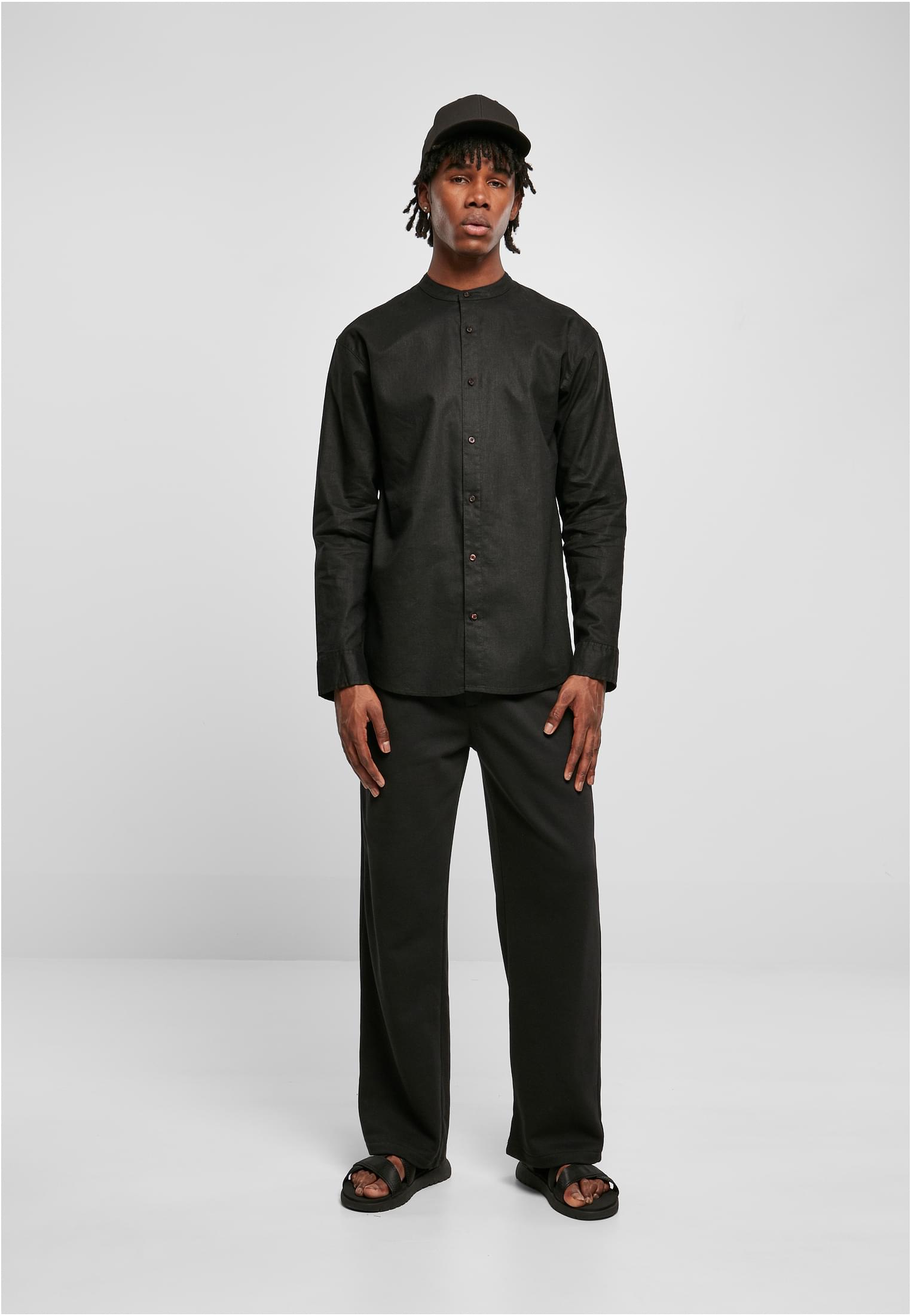 Cotton Linen Stand Up Collar Shirt | black