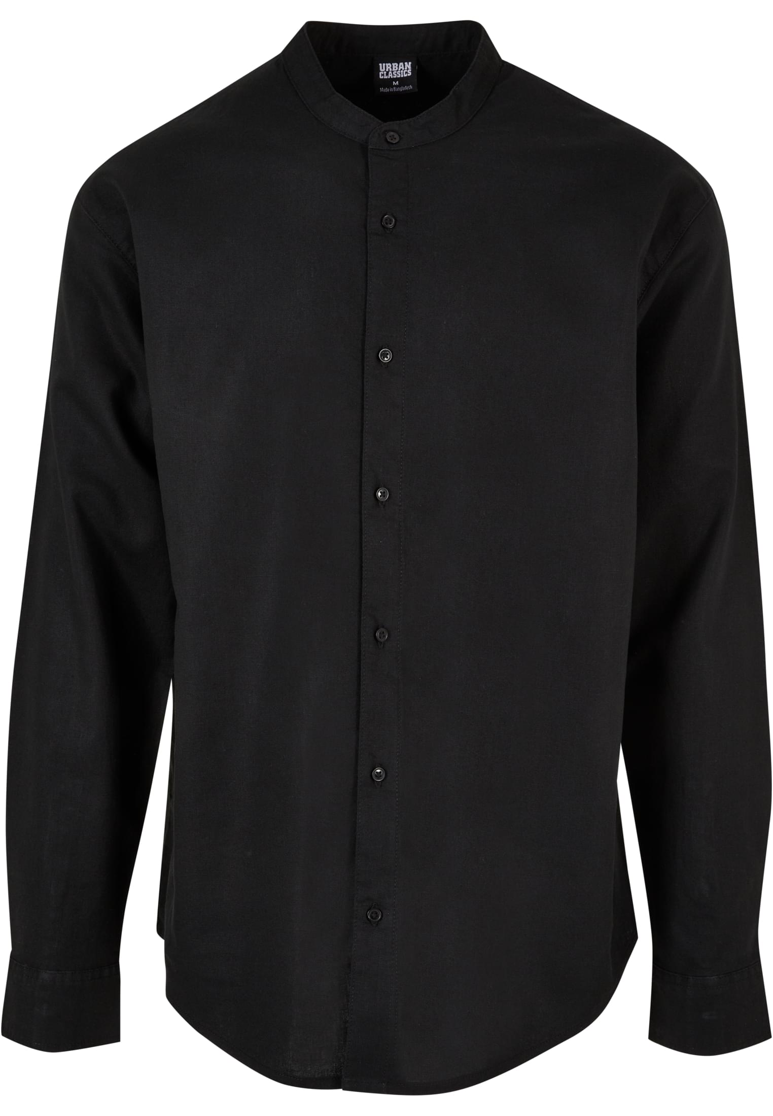 Cotton Linen Stand Up Collar Shirt | black