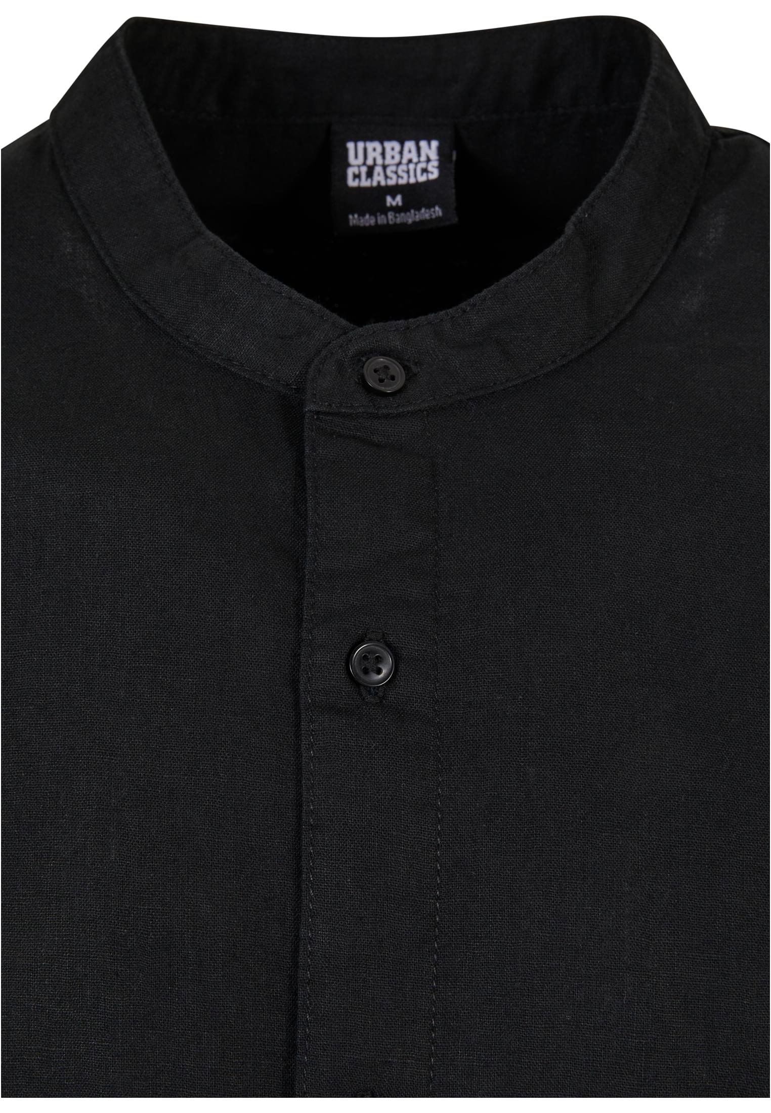 Cotton Linen Stand Up Collar Shirt | black