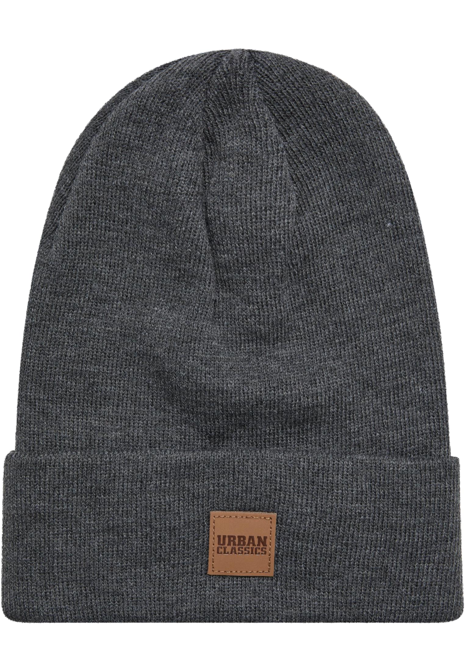 Synthetic Leatherpatch Long Beanie | charcoal