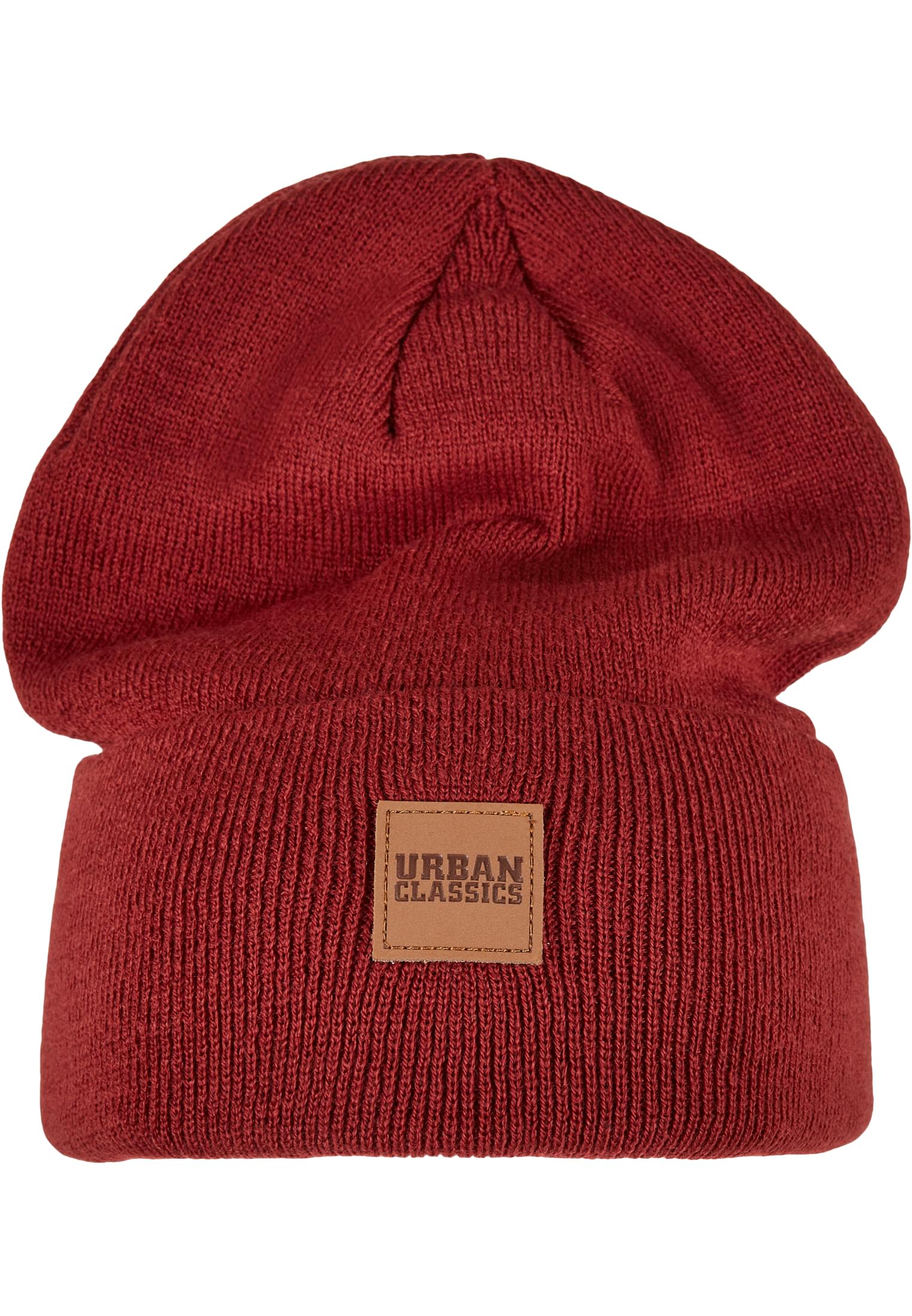 Synthetic Leatherpatch Long Beanie | burgundy