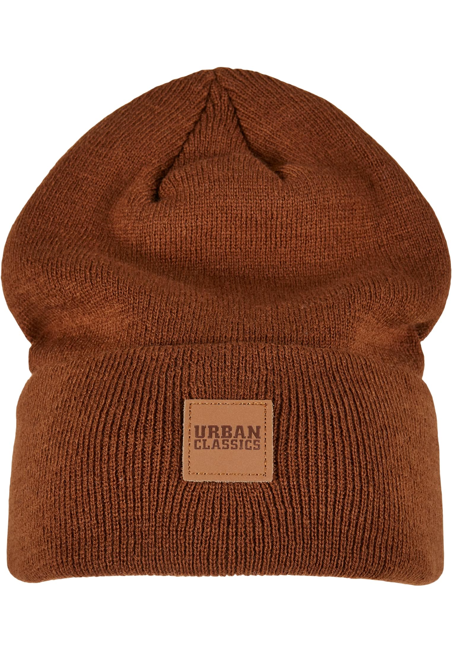 Synthetic Leatherpatch Long Beanie | toffee