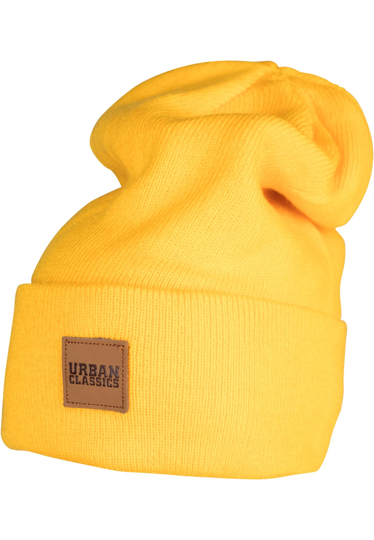 Synthetic Leatherpatch Long Beanie | chrome yellow