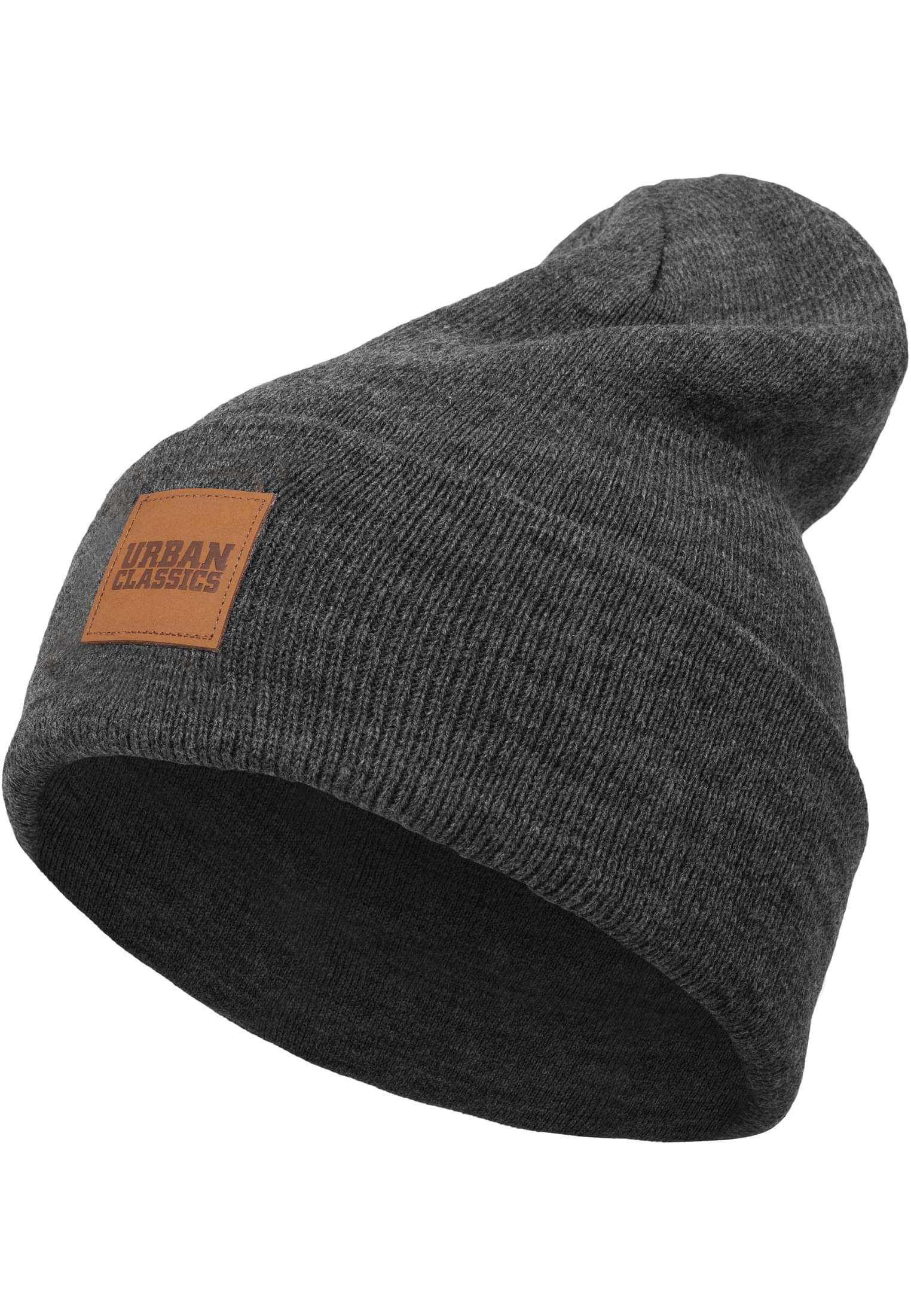 Synthetic Leatherpatch Long Beanie | charcoal