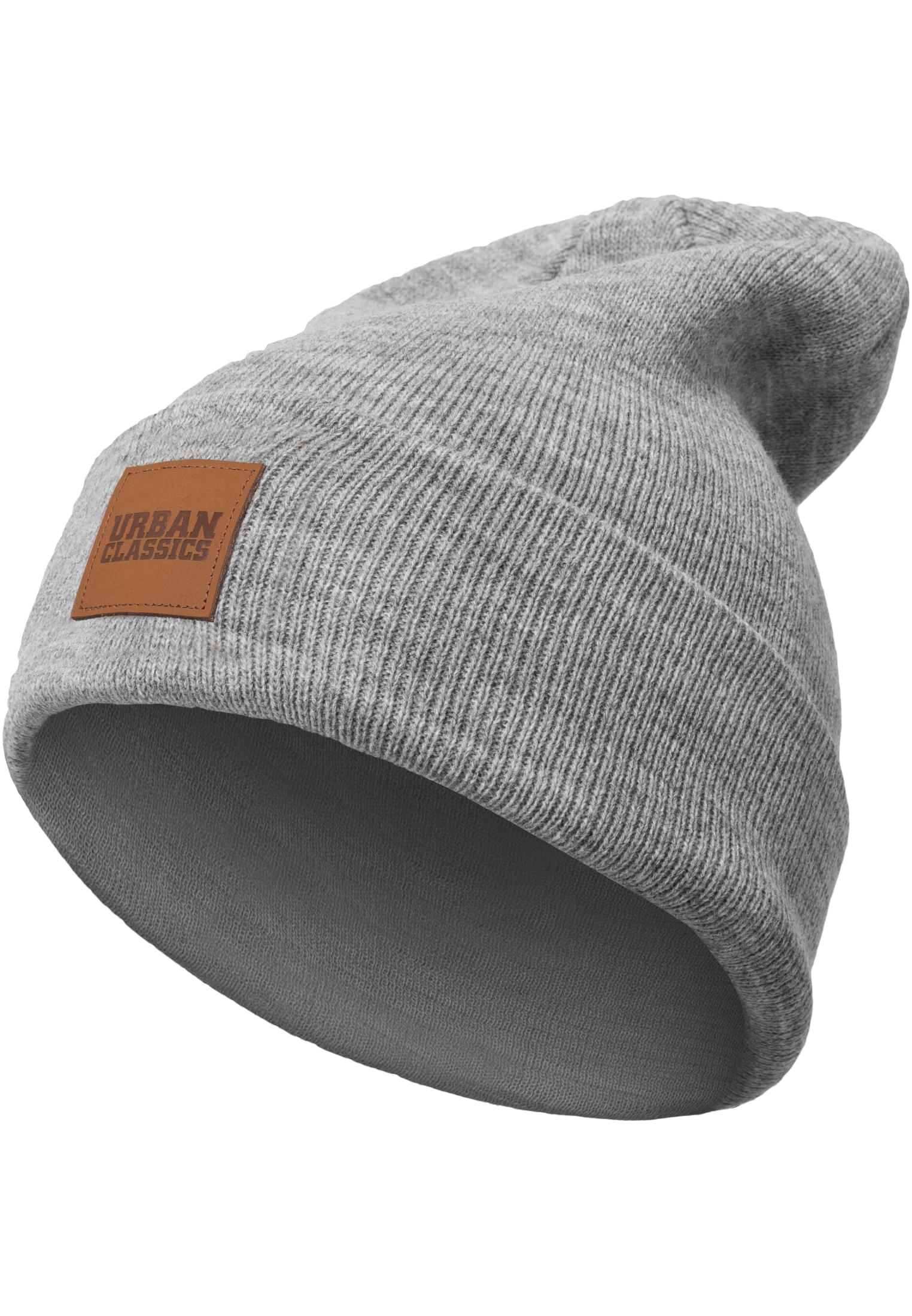 Synthetic Leatherpatch Long Beanie | grey