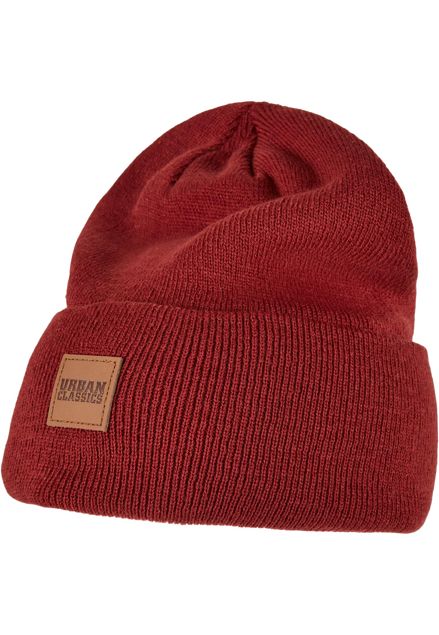 Synthetic Leatherpatch Long Beanie | burgundy